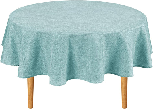 Hiasan Round Tablecloth 90 Inch Linen - Wrinkle and Stain Resistant Washable Polyester Fabric Table Cloth for Dining Room Kitchen Party, Aqua