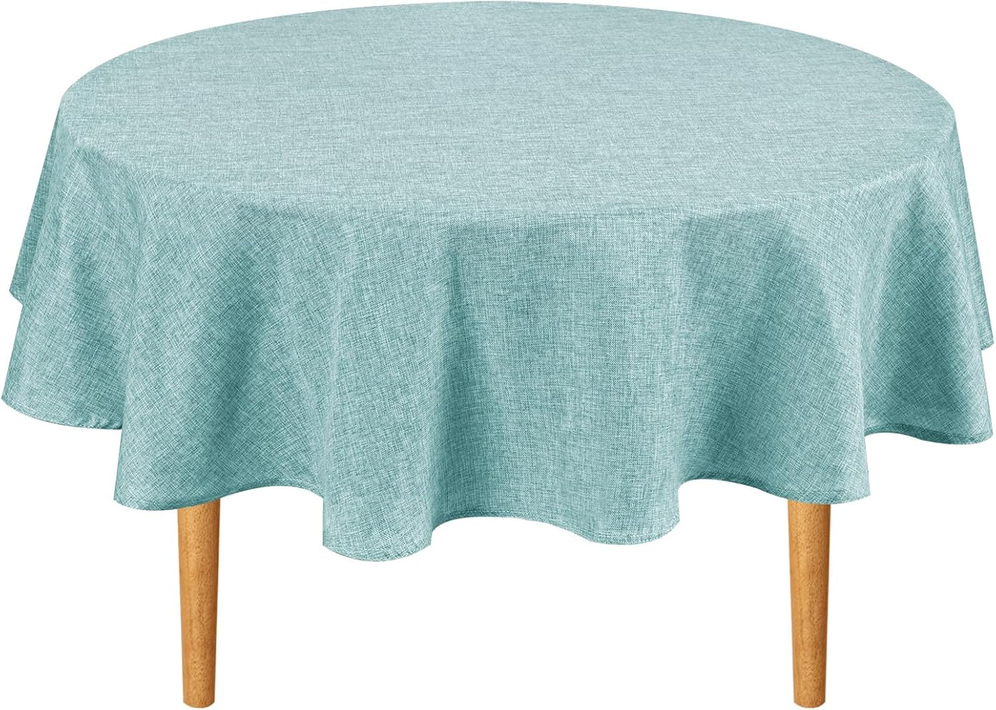 Hiasan Linen Tablecloth 80 Inch Round - Wrinkle and Stain Resistant Washable Polyester Fabric Table Cloth for Dining Room Kitchen Party, Aqua