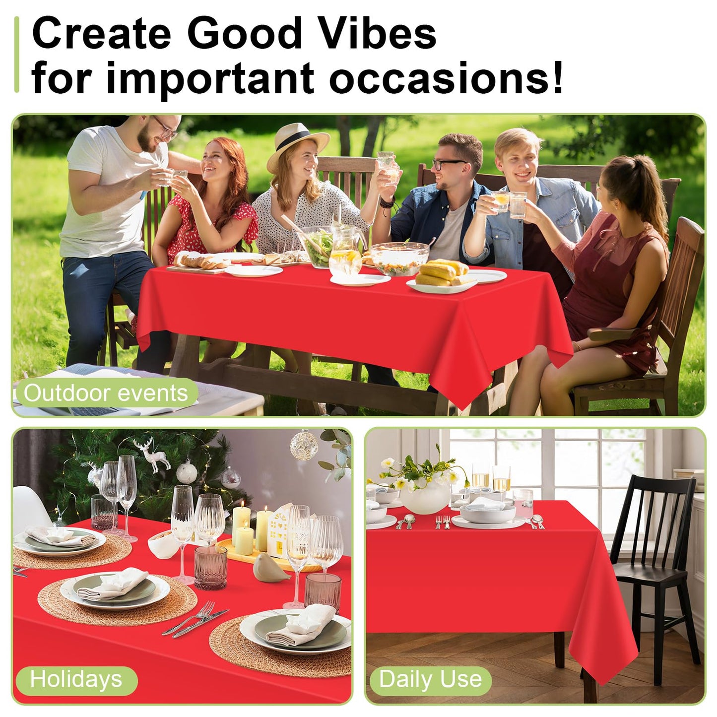 QIKSION Red Plastic Table Cloth Disposable 2 Pack, 54 x 108 Inch Tablecloths for Valentines