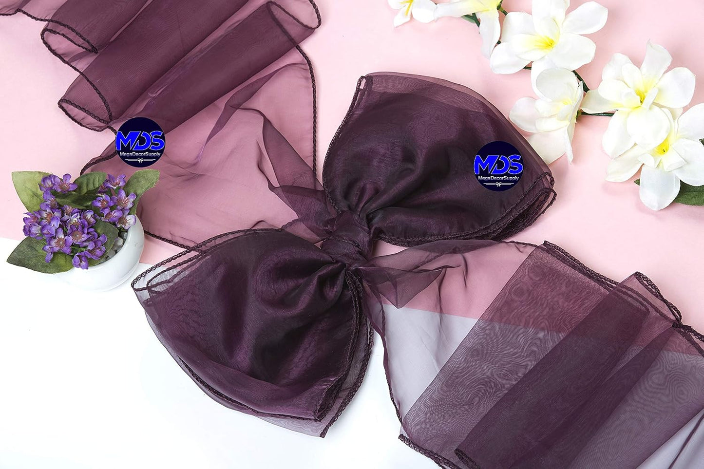MDS Pack of 300 PCS Organza Chair Sashes Wider Dining Chair Bows Ribbon Tie Back for Wedding Party Birthday Bridal Shower Reception Event Banquet Home Chair Cover Decoration - Plum