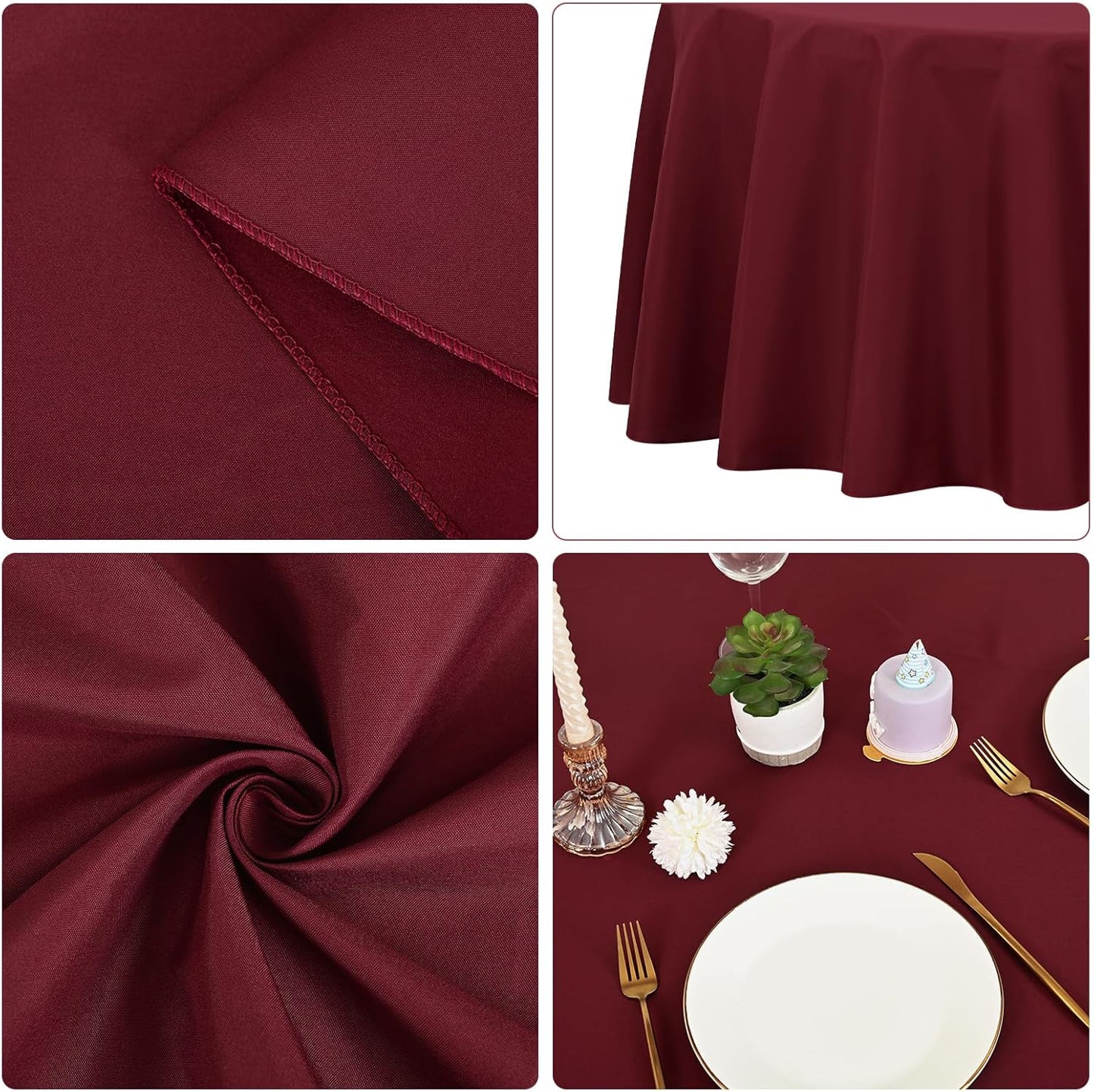 Fani 12 Pack 90 Inch Round Burgundy Polyester Tablecloths for Round Table, Wedding Party, Dining Table, Buffet, Banquet, Restaurant, Camping