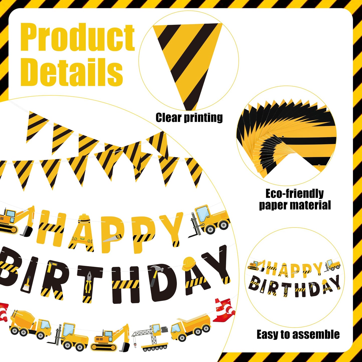 Construction Birthday Banners Vehicle Truck Paper Garlands Construction Pennant Flags Bunting