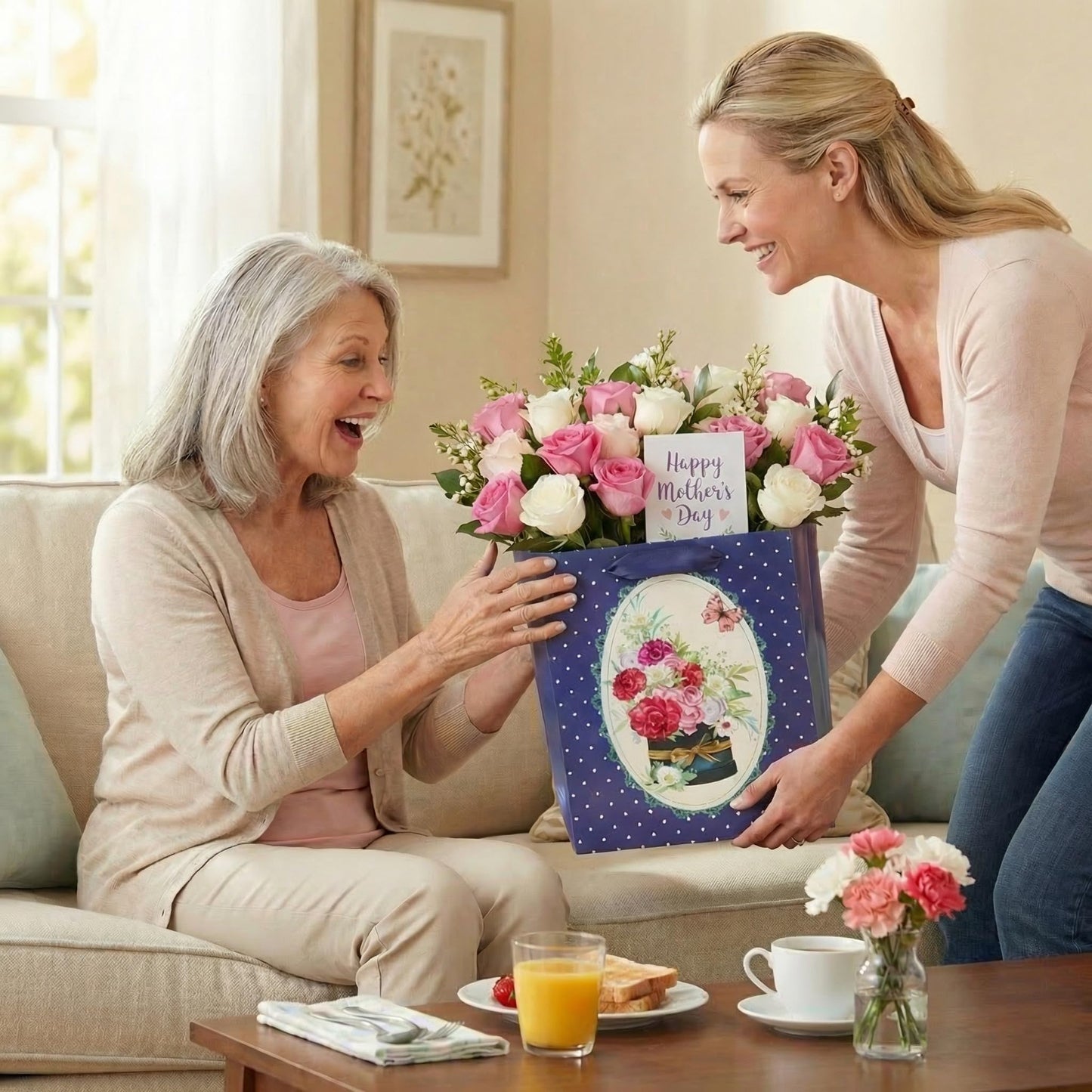Nihuecne 8 Pack Floral Kraft Gift Bags Assorted Sizes with Tissue Paper