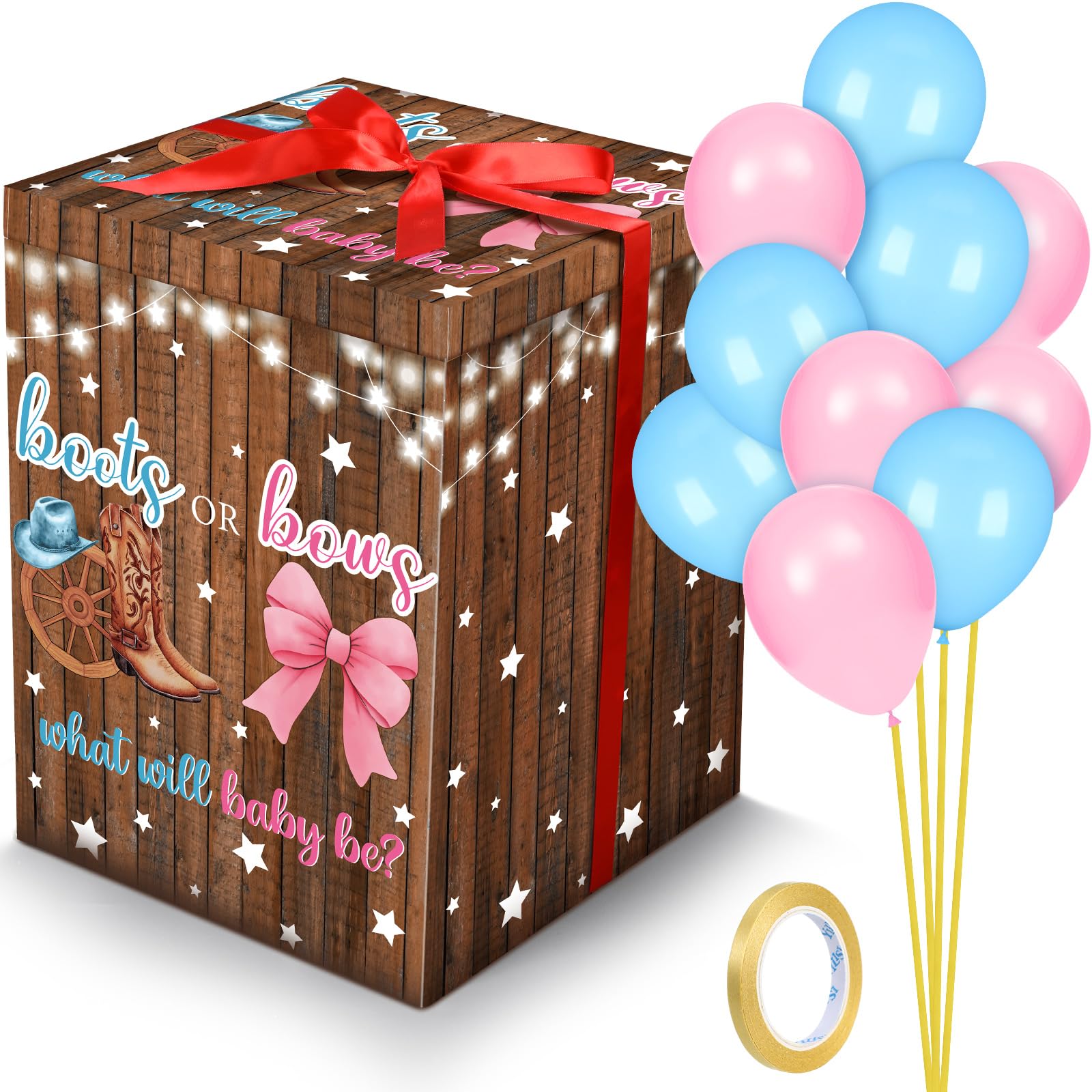 Hungdao Gender Reveal Balloon Box with Ribbon and 10 Pink and Blue Balloons Gender Reveal Games He