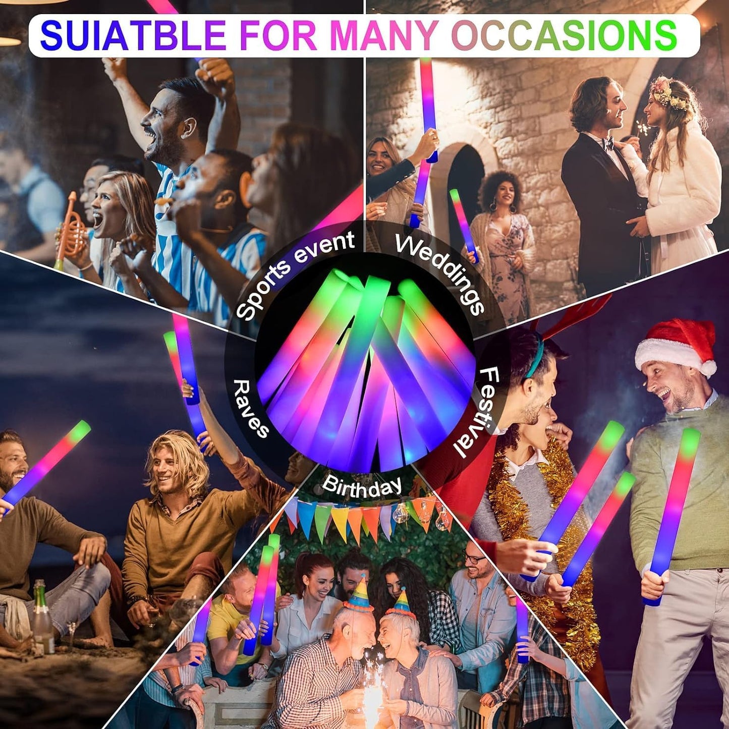 LifBetter Light Up Glow Sticks Bulk, LED Foam Sticks in The Dark with 3 Modes Flashing Led Foam Multicolor Batons Light up Party Favors for Birthdays, Weddings, Concerts, Festivals (20pcs)