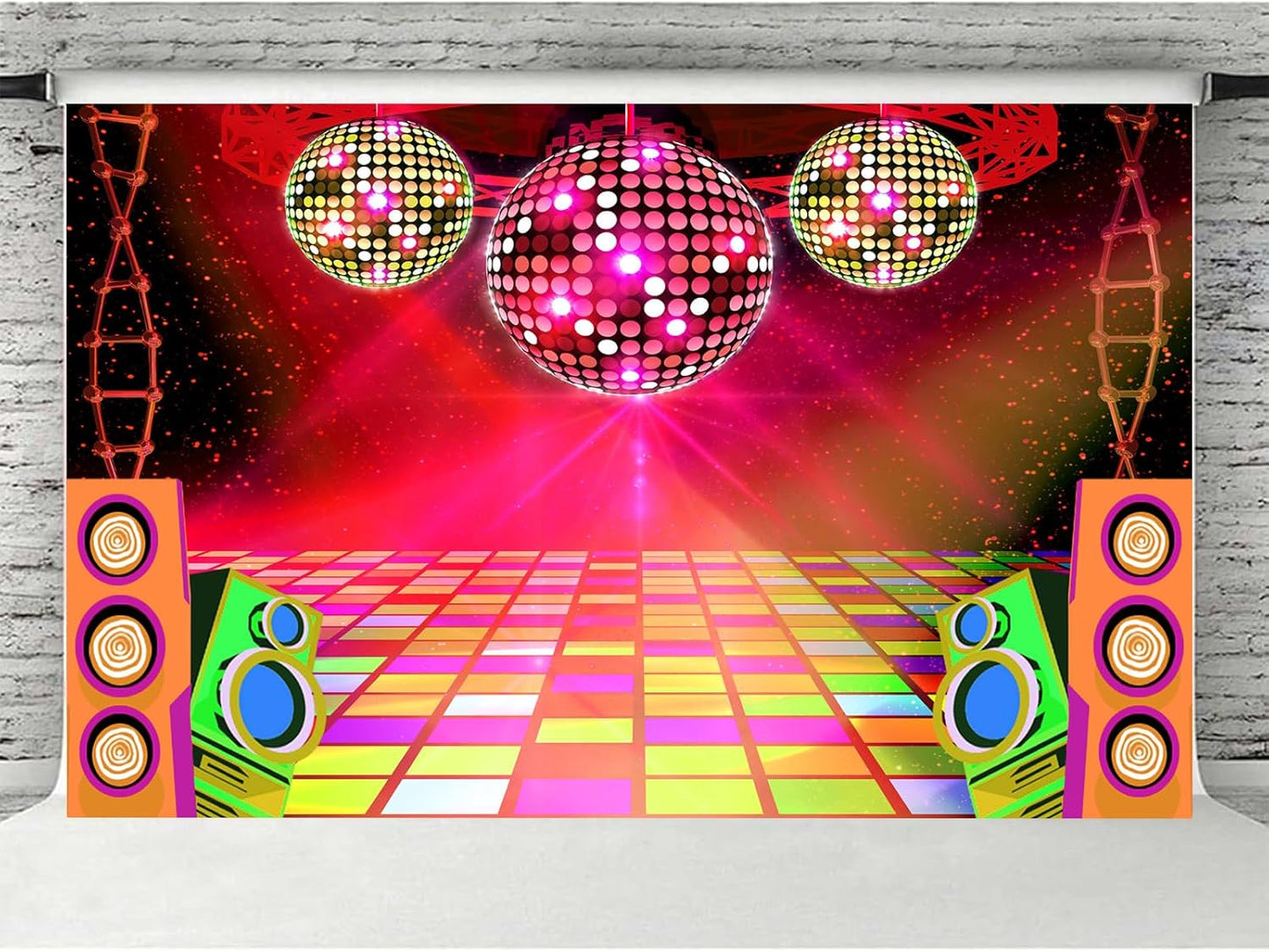 20X10ft Dance Party Backdrop Retro 70s 80s 90s Theme Glitter Stage Dance Ball Background Disco Party Decoration DJ Backdrop Banner for Birthday Party Prom Portrait Photo Shoot Polyester, Red