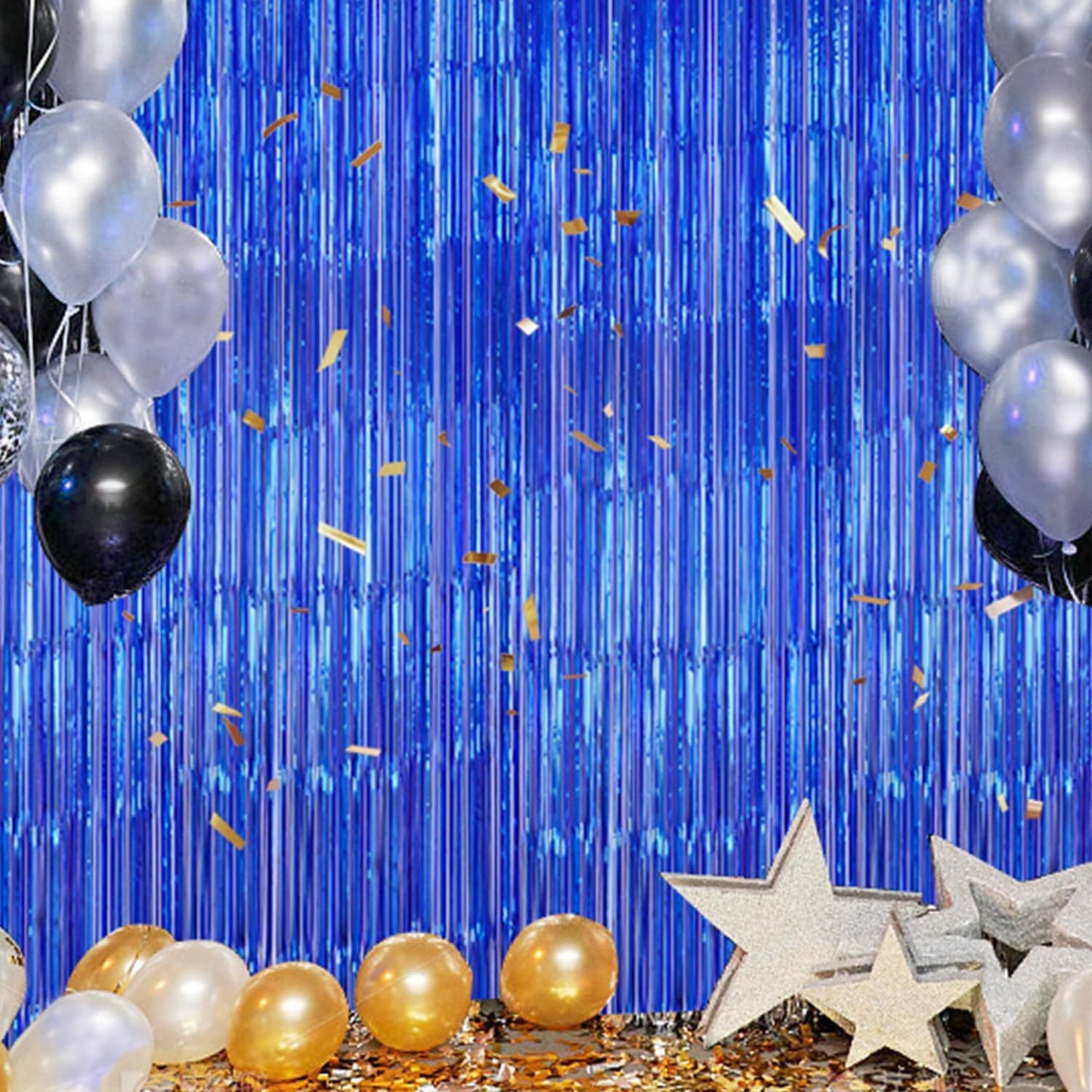 3 Pack Foil Fringe Backdrop - Royal Blue Shiny Tinsel Curtains for Party Decoration/Photo Booth Props - 3.3x8.2 FT Metallic Foil Backdrop for Birthday, Wedding, Graduation, Christmas.