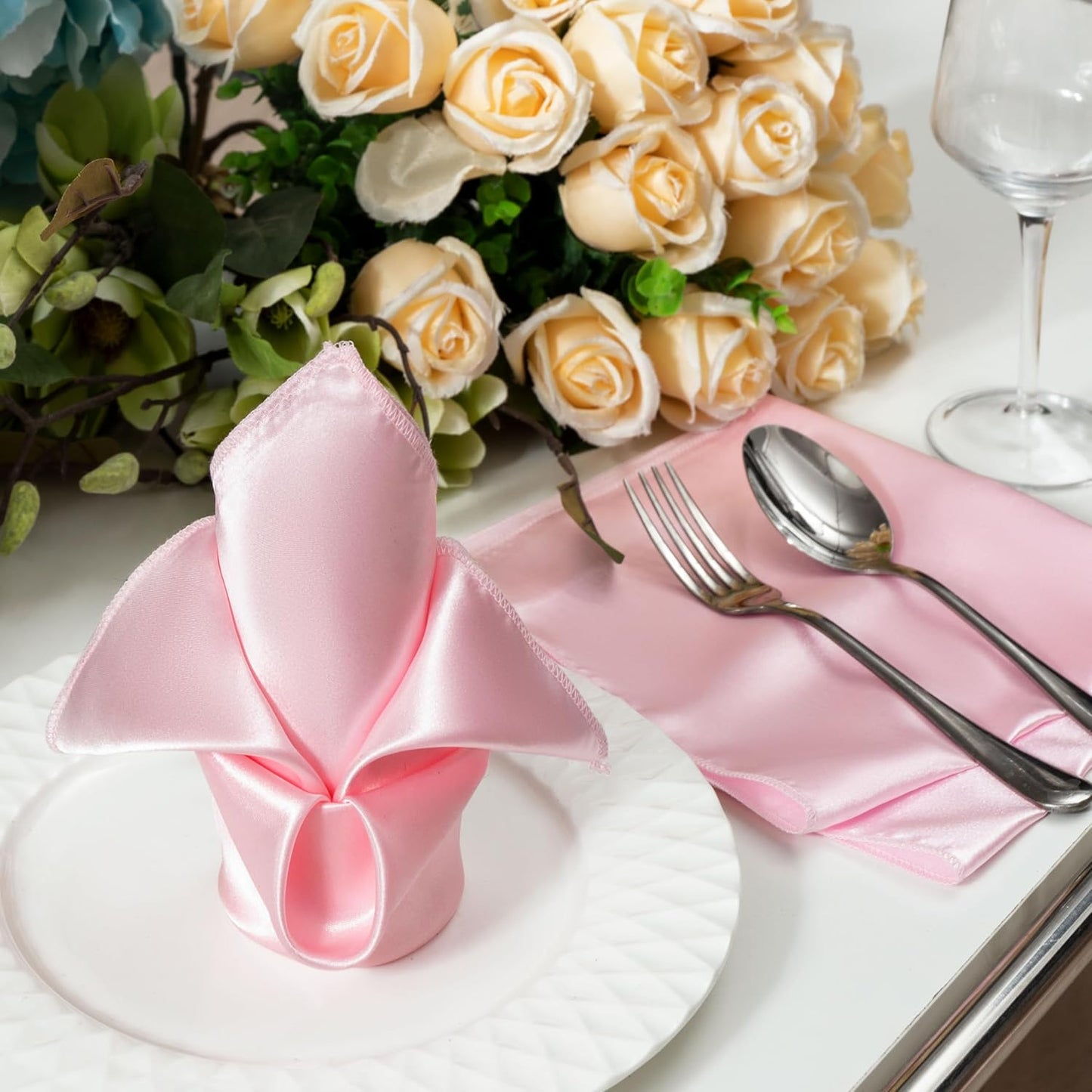 36 Pack Square Satin Dinner Napkins, 16x16 Inches Silky Soft Smooth Table Cloth Napkins for Restaurant Weddings Banquet Party Decoration, Pink