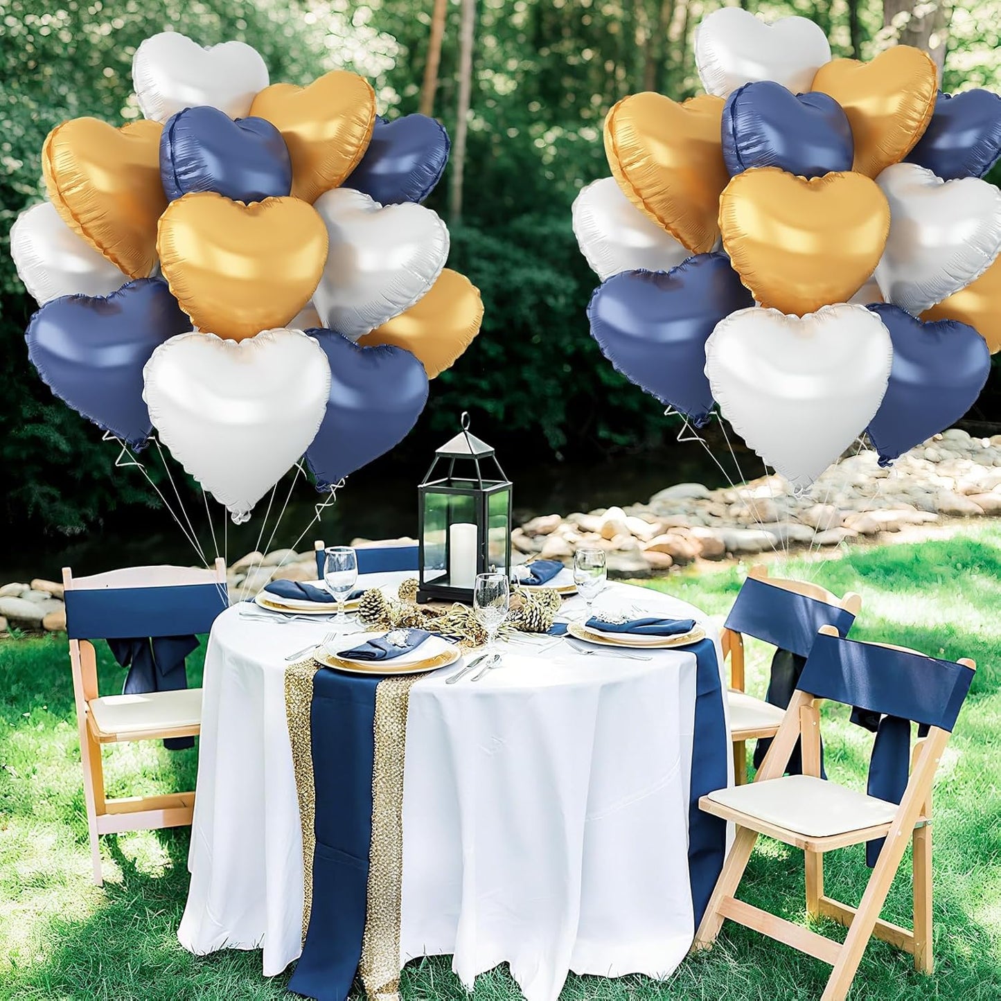 Blue Gold Silver Heart Balloons,12Pcs 18Inch Metallic Blue Gold Silver Heart Shaped Foil Helium Balloons for Graduation Birthday Anniversary Wedding Engagement Party Decorations