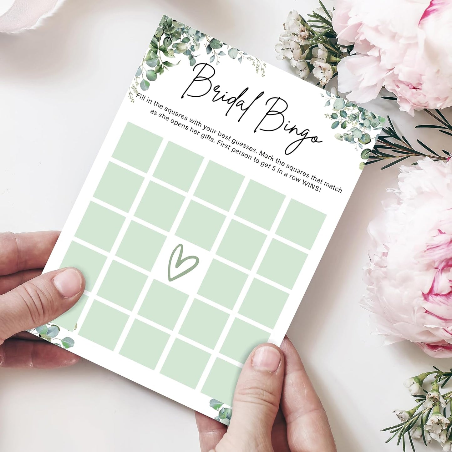 Eucalyptus Bridal Shower Game Cards - Bridal Bingo, Wedding Engagement Bachelorette Party Bridal Shower Games for 30 Guests, Double Sided Cards Set of 30, Activity Supplies & Favor/A15