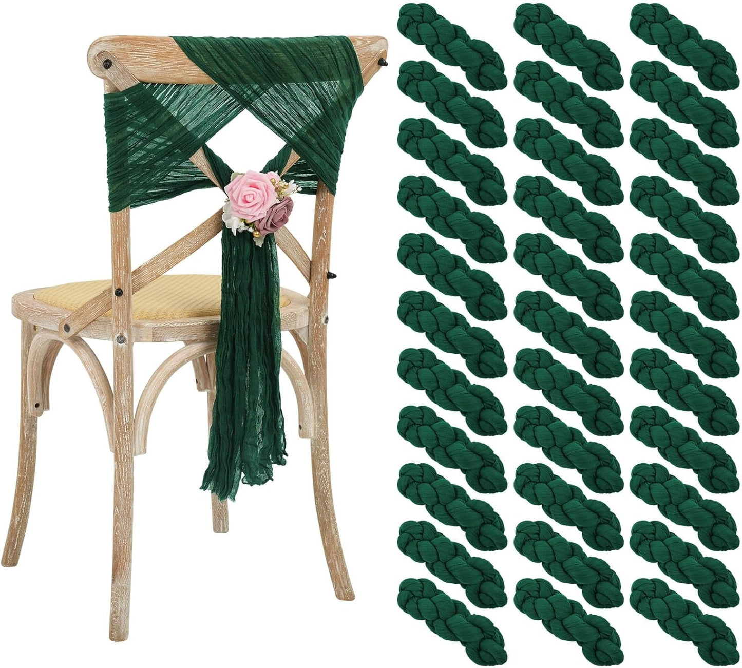 50 PCS Cheesecloth Chair Sashes Bows Wedding Aisle Decorations Chair Ribbon Ties Back Sash for Wedding Party Events Banquet Chair Cover Decoration (Emerald Green)