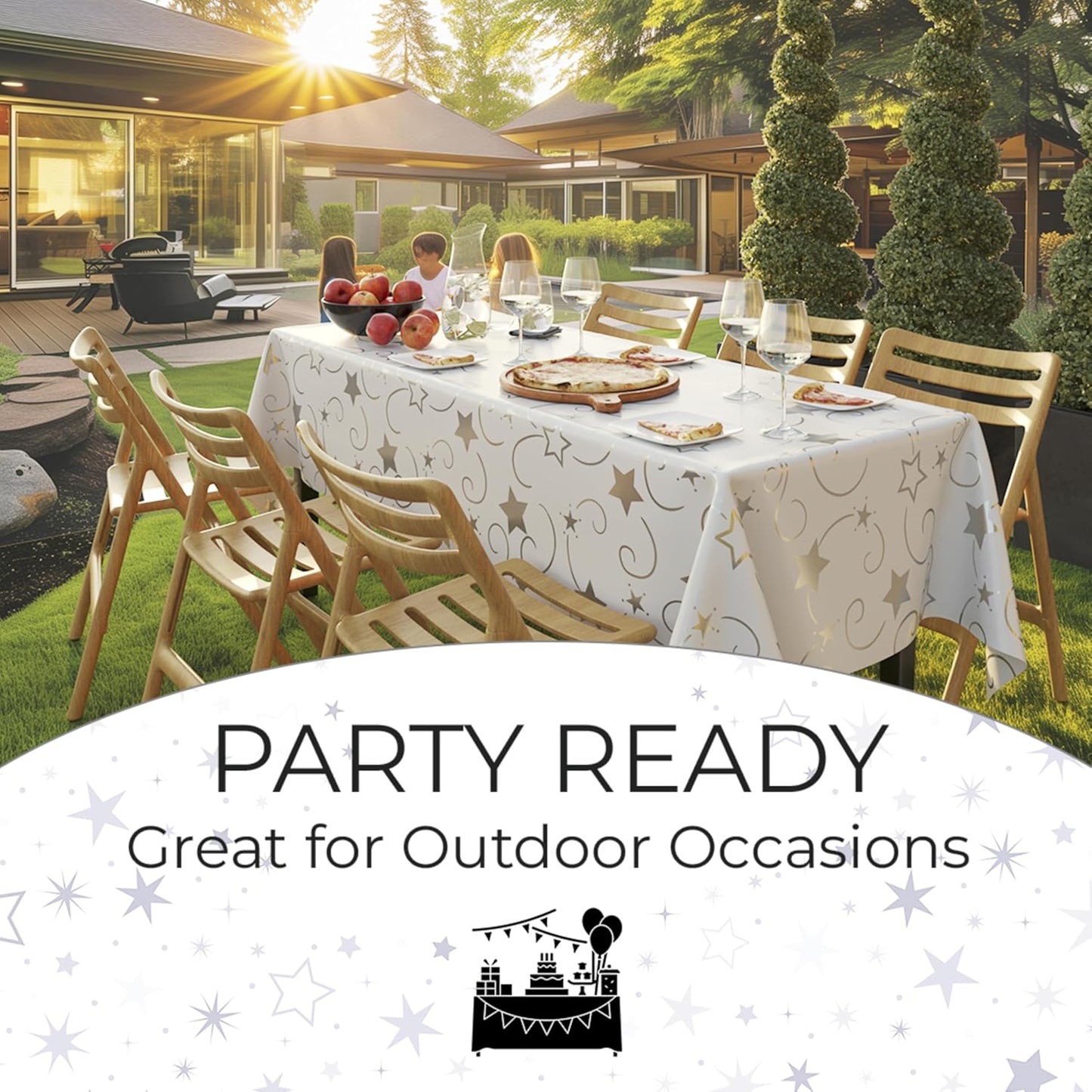 Exquisite Silver Star Tablecloth Plastic 12-Pack Disposable Rectangle Tablecloths 54" x 108" Silver Star Table Cloths Rectangle Table Covers Plastic Tablecloth for Party Decorations