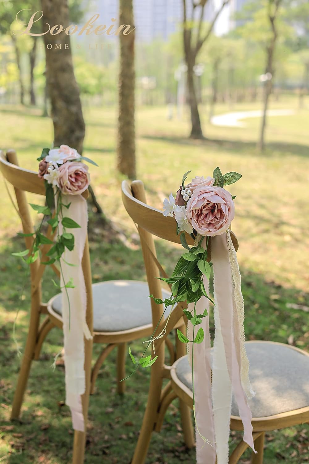 Lookein Set of 8 Pew Flowers for Wedding Ceremony Chair Decorations Bench Decoration Wedding Aisle Chair Decoration, Dusty Rose
