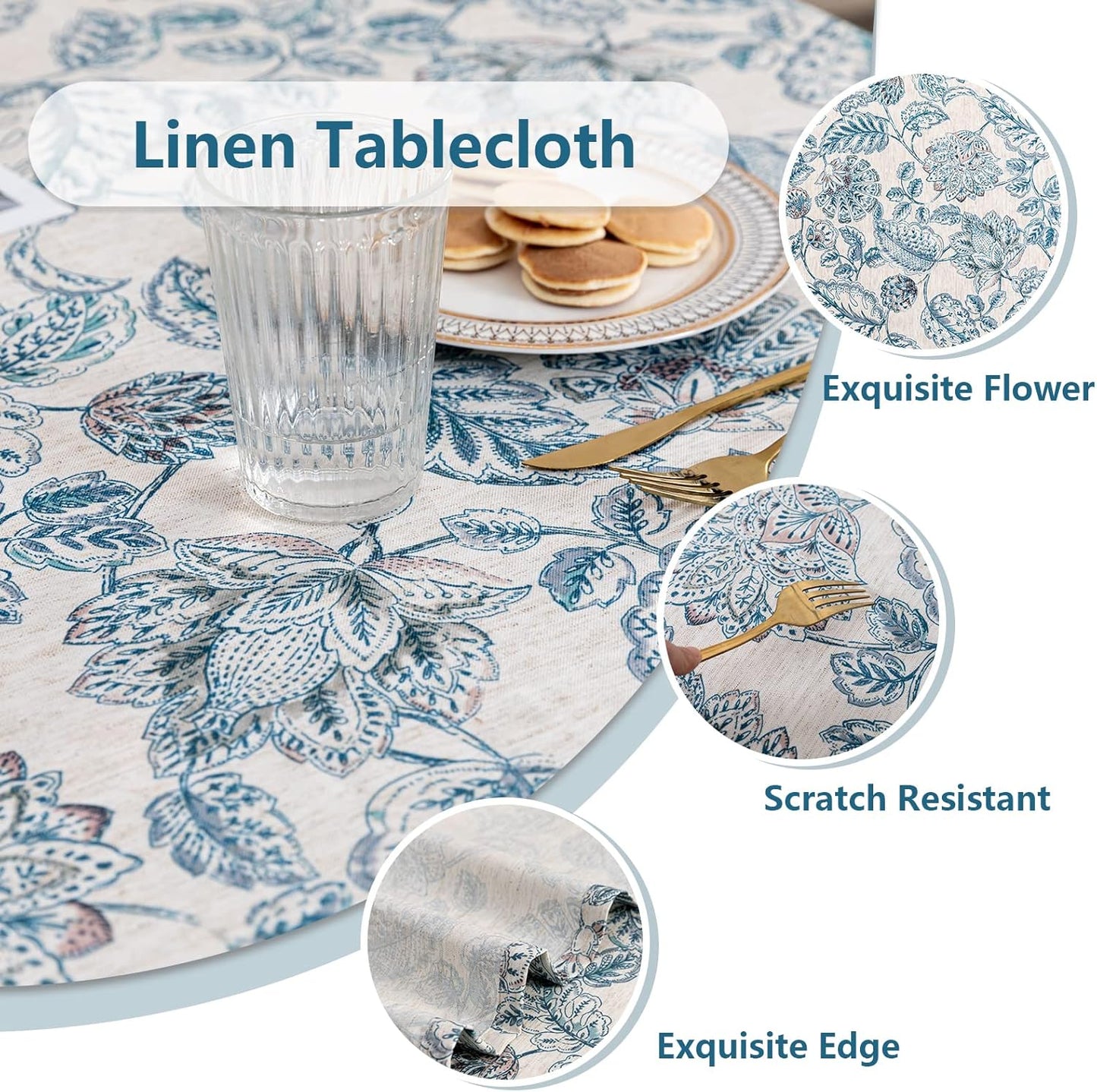 MYSKY HOME Waterproof Tablecloth Rectangle 60x102 Inch Rustic Burlap Tablecloth Spring Floral Linen Table Cover Farmhouse Decoration Rectangle/Oblong for Holiday, Dinner, Indoor and Outdoor Use, Blue