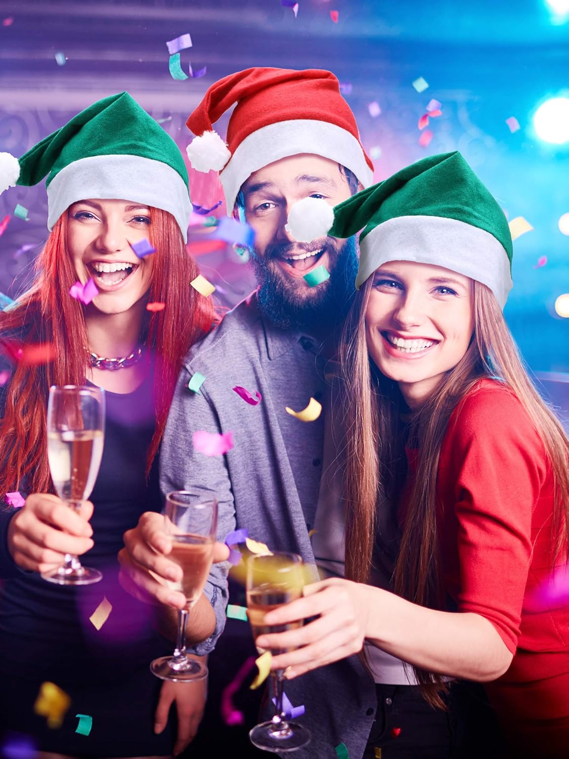 SATINIOR 12 Pieces Santa Hats Christmas Non Woven Fabric Hat for Holidays Xmas Party Supplies