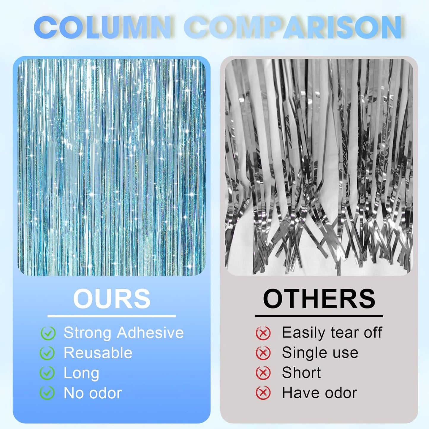 2 Pack Laser Light Blue Foil Fringe Curtains, Tinsel Streamers Birthday Party Decorations, Fringe Backdrop for Kids Birthday, Sea, Blue Theme Party
