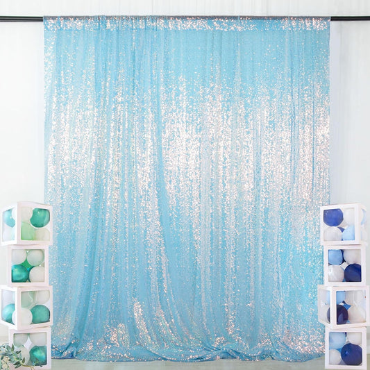 ShinyBeauty Iridescent Auqa Sequin Backdrop 10FTx10FT Photo Backdrops Blue Background 10FT Sequin Fabric Curtain for Christmas Happy Birthday Studio Backgrounds