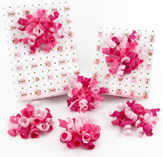 HUIHUANG Pink Bows for Gift Wrapping Self Adhesive Curly Gift Bows Fushcia/Pink/Hot Pink Bows for Presents, Birthday, Wedding Baby Shower Party Favors, Treat Bags- 6 Counts