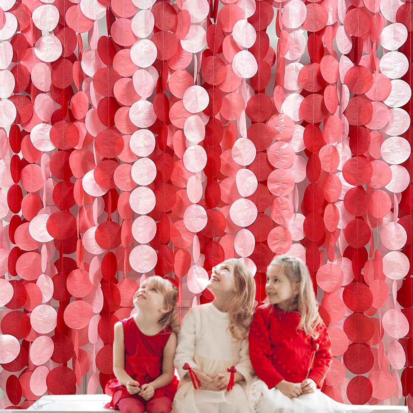 192 Ft Red Party Decorations Ombre Red Polka Dot Backdrop Streamer Tissue Paper Circle Dots Hanging Garland for Birthday Graduation Engagement Wedding Anniversary Valentines Holiday Hen Party Supplies