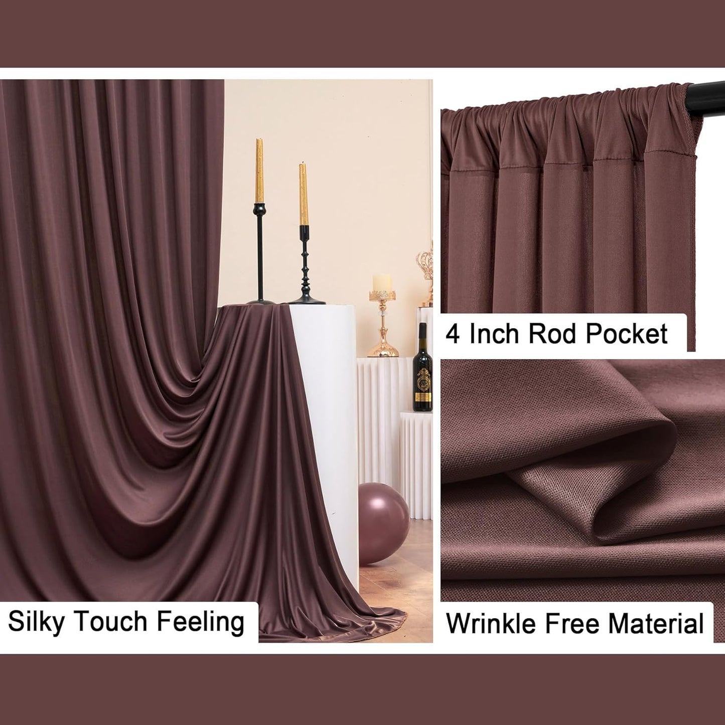 40 ft x 10 ft Wrinkle Free Brown Backdrop Curtain for Parties, Wedding Brown Photo Backdrop Drapes, Fabric 8 Panels 5ft x 10ft for Baby Shower Photoshoot Engagement Birthday Photography Background