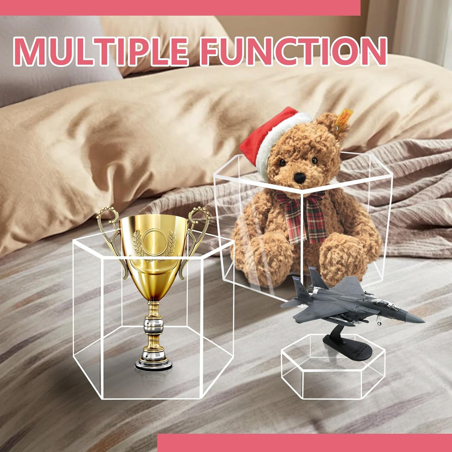 6 Pcs Buffet Risers, Dessert Stands, Acrylic Boxes for Display, Hexagonal Jewelry Showcase, Riser Display Cases Acrylic Display Base, Clear