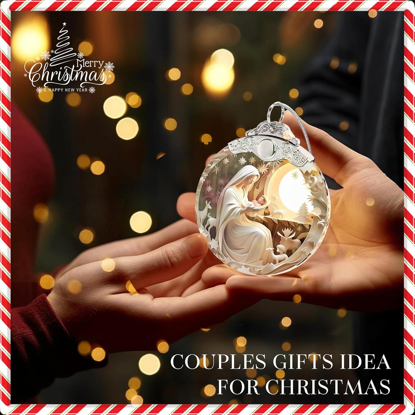 Christmas Ornament, White Nativity Design, Religious Christmas Ornament, Hanging Ornament, Acrylic, 2023, 4 INCH, for Holiday Party