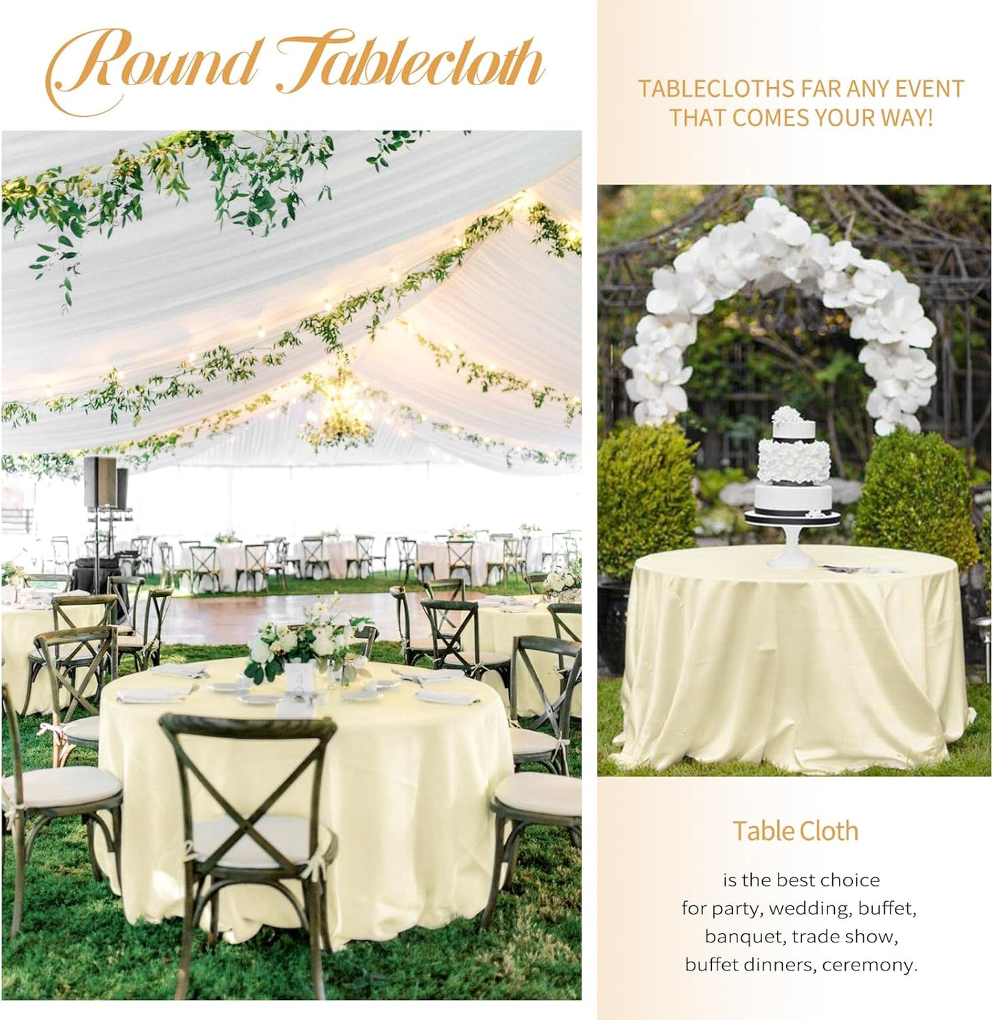 6 Pack Round Tablecloths - 120 Inch, Beige Polyester Table Cover, Stain & Wrinkle Resistant, Washable Table Cloth for Banquet & Parties