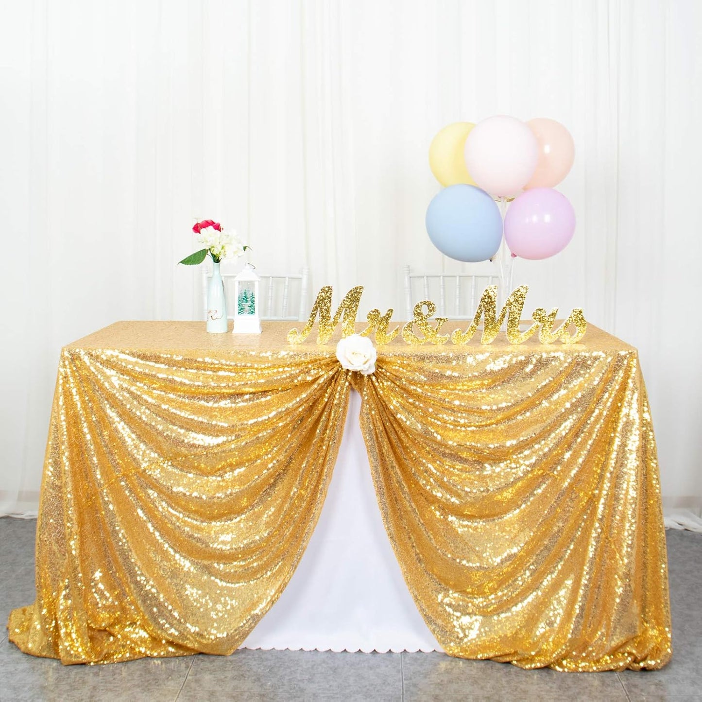 ShinyBeauty Gold Table Cloths for Party 2 Packs, 72X72 Inch Sequin Tablecloths Square Glitter Table Cloth Overlay Gold Tablecloth for Wedding, Birthday, Cake Tables