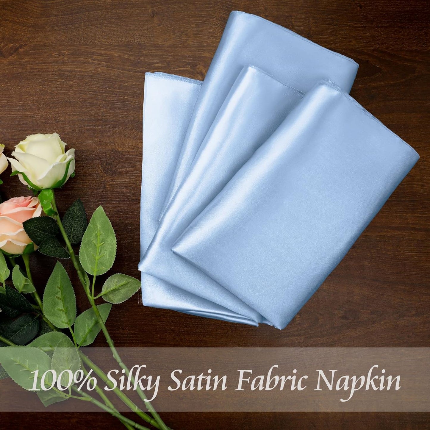 Manyshofu 50 Pieces Baby Blue Satin Napkins - 12x12 Inches Cloth Napkins, Square Satin Fabric Napkin Set - Elegant & Smooth Table Napkins for Wedding Dinner Party Lunch Banquet Restaurant Decoration