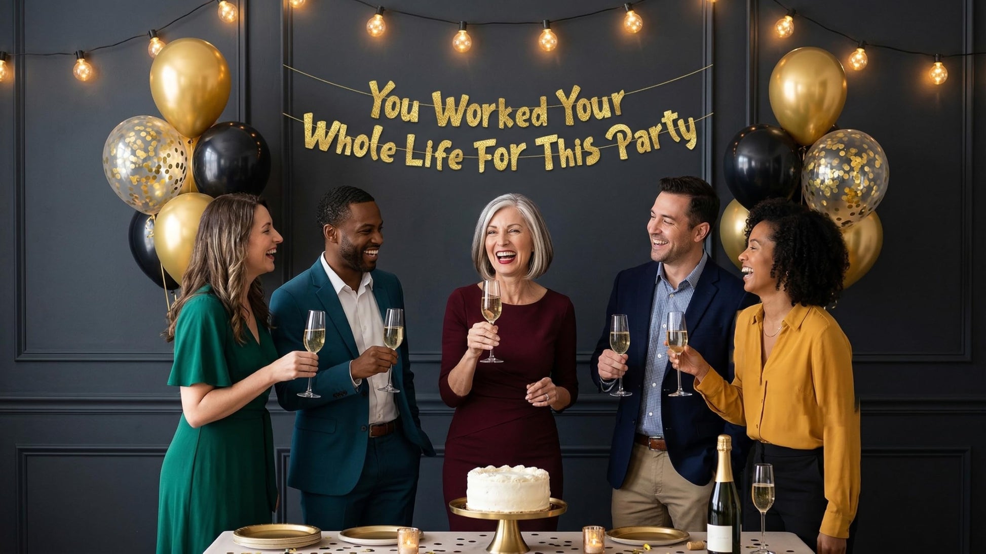 Pre-Strung You Worked Your Whole Life For This Party Gold Glitter Banner - Funny Retirement