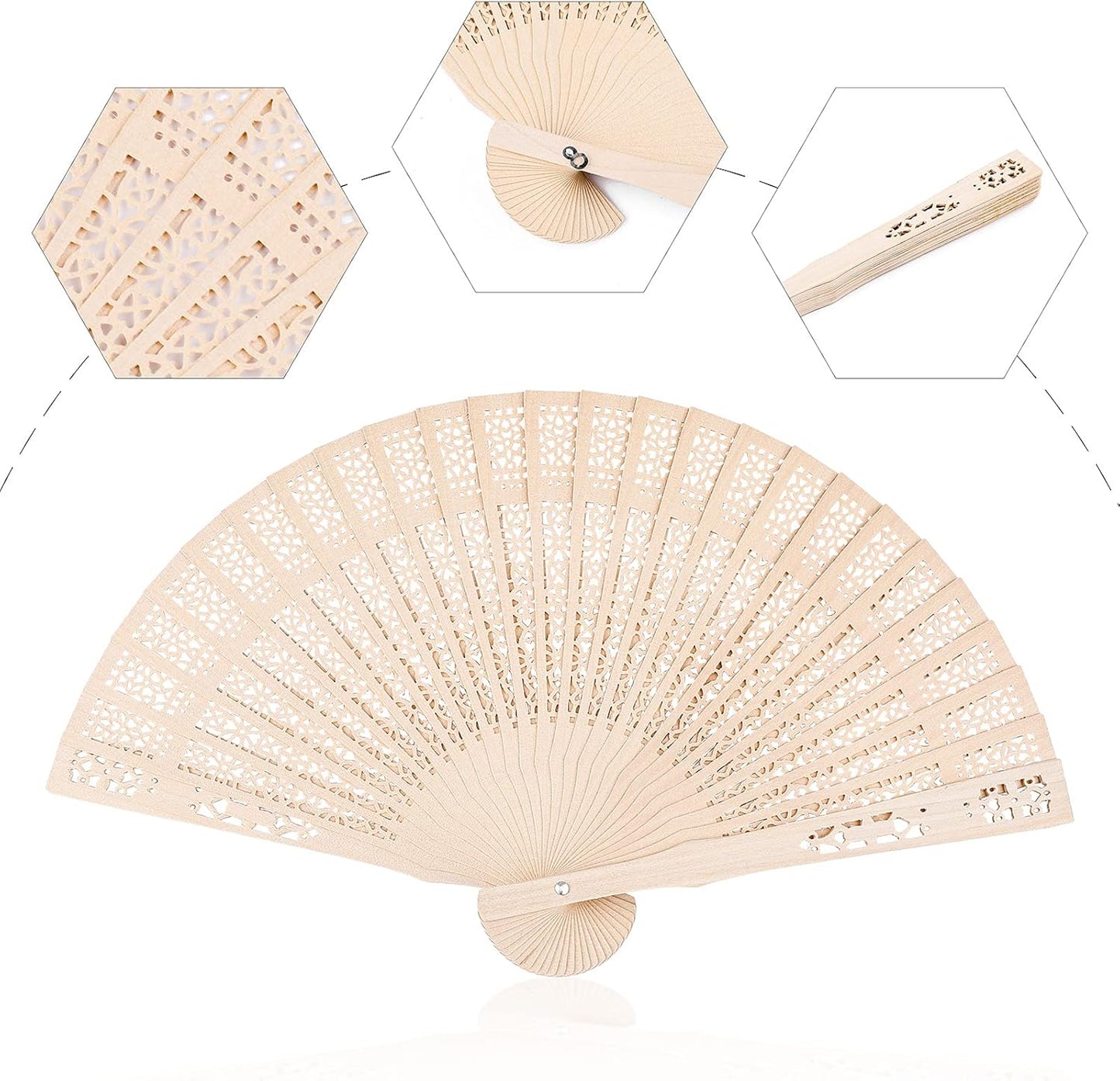 Durony 24 Piece Sandalwood Fans - Wooden Handheld Folding Fans, Scented, Vintage, for Wedding Decoration & Christmas Gifts, Natural