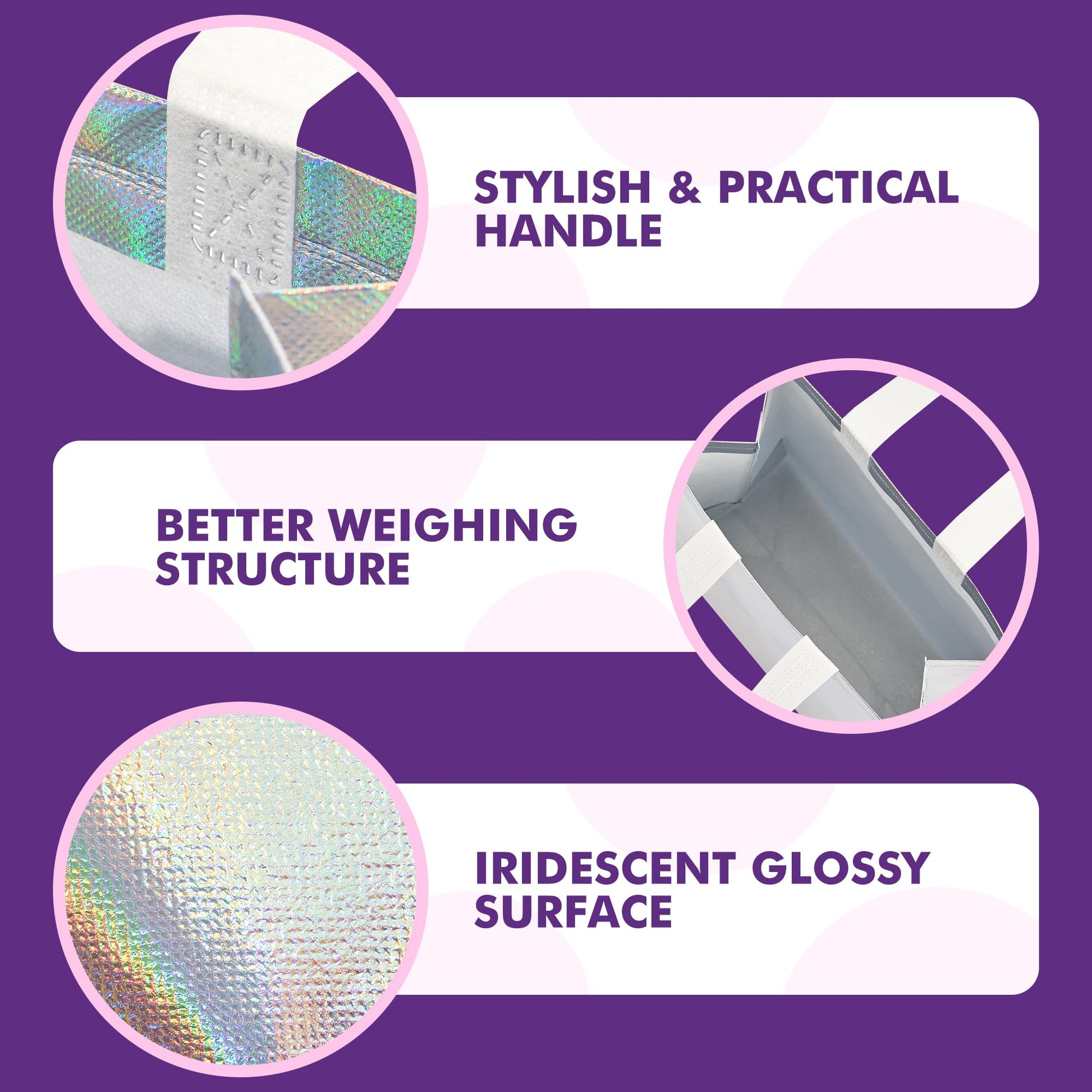 PACKINNO 15 Pcs Iridescent Gift Bags with Handles, 8x4x10 Inch Holographic Reusable Gift Bags