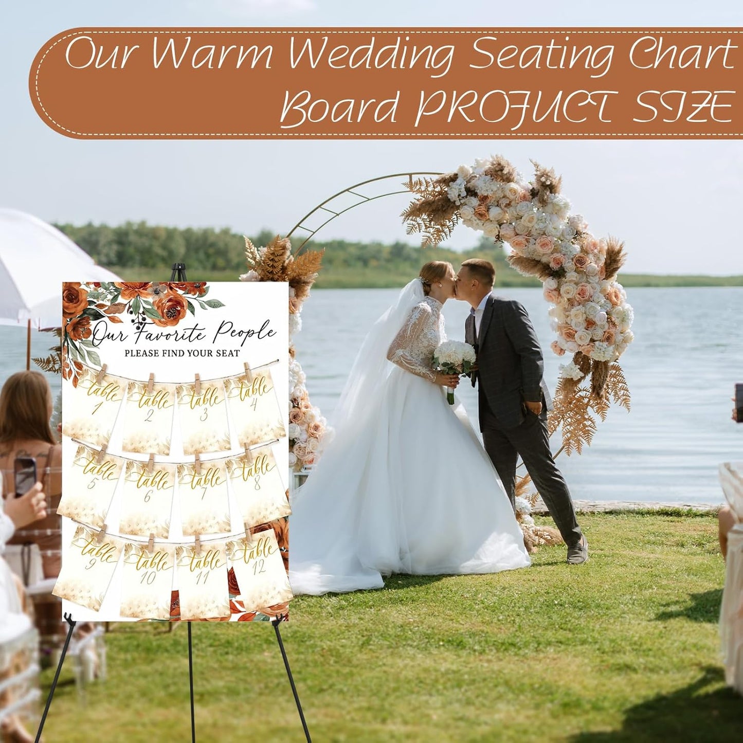 Pinkunn Terracotta Floral Wedding Seating Chart with Easel Display Stand 15.8 x 23.6 Inch Rose Wooden Rustic Seating Chart Board Please Find Your Seat Sign for Baby & Bride Shower Wedding Sign Decor