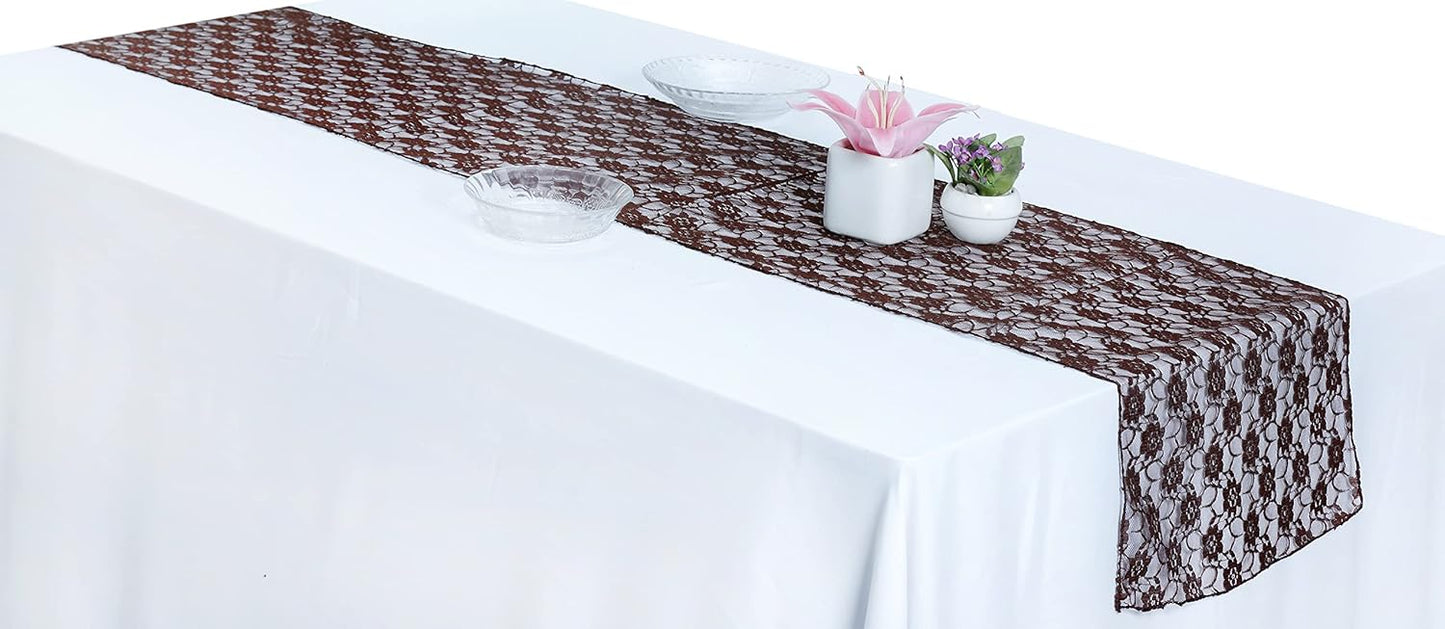 MDS Pack of 25 Wedding 12 x 108 inches Lace Table Runner for Wedding, Decorations for Birthday Parties, Banquets, Graduations, Engagements, and Runners fit Rectangle, Round Table- Coffee
