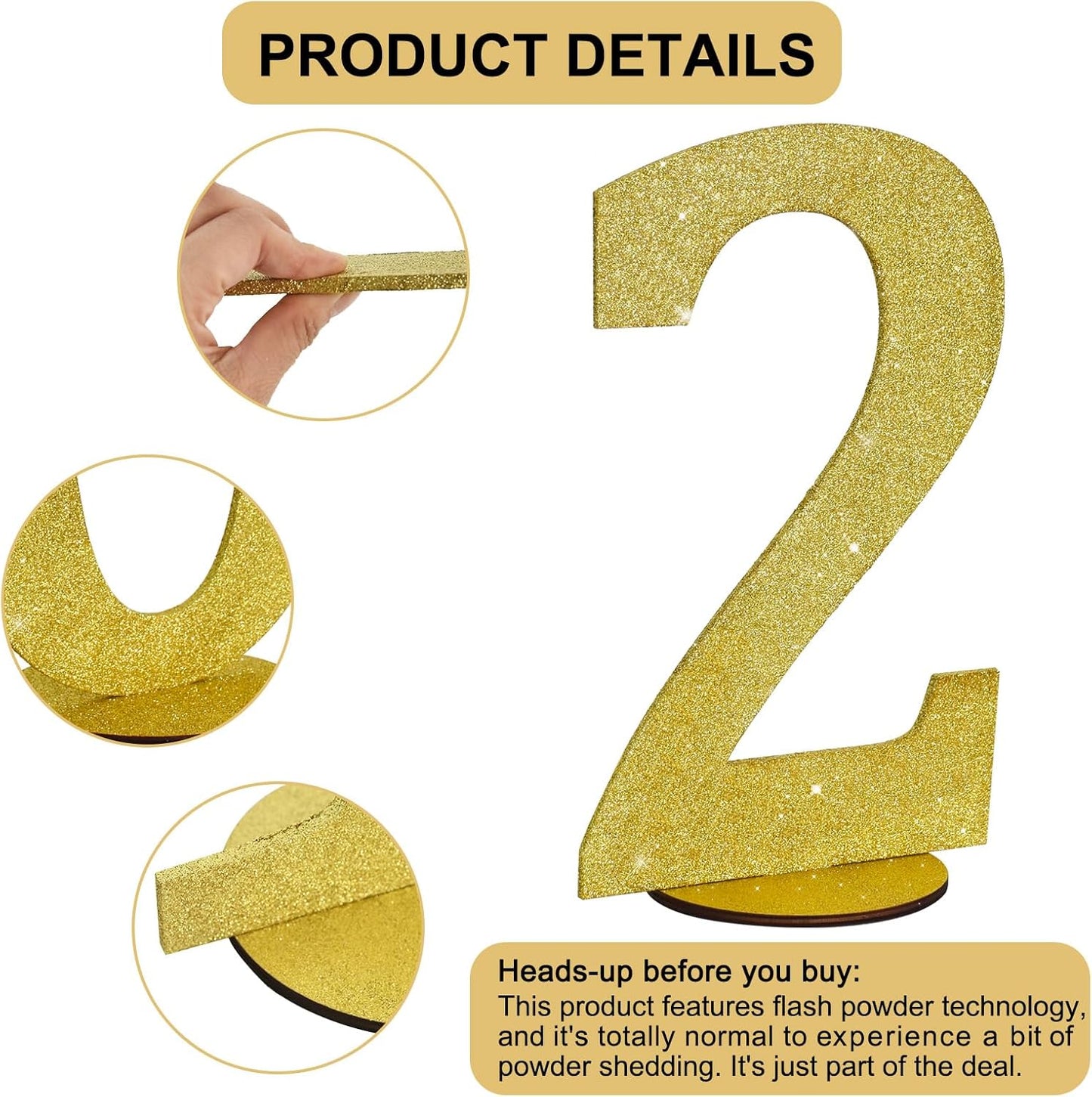 TONIFUL 11.8 Inch Gold Glitter Numbers Table Centerpieces 0-9 Birthday Party Decorations,Shining Gold Digital 2 for Birthday Party,Wedding,Bridal Shower,Engagement,Photo Shoot,Anniversary