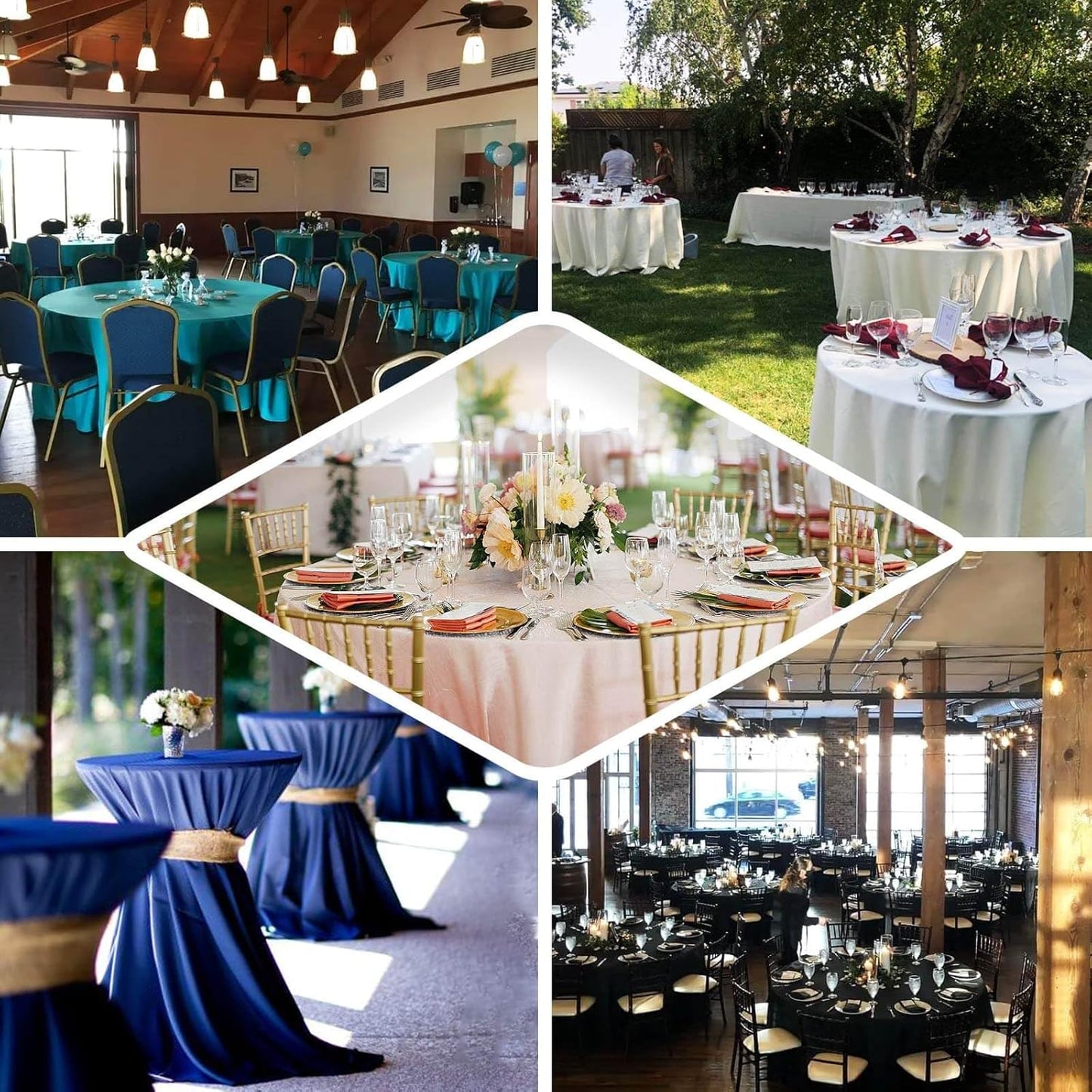 Efavormart Round Tablecloth, 132 Inch Stain & Wrinkle Resistant Washable Table Cloth, Decorative Polyester Fabric Table Cover for Banquet, Wedding, Dining- Ivory