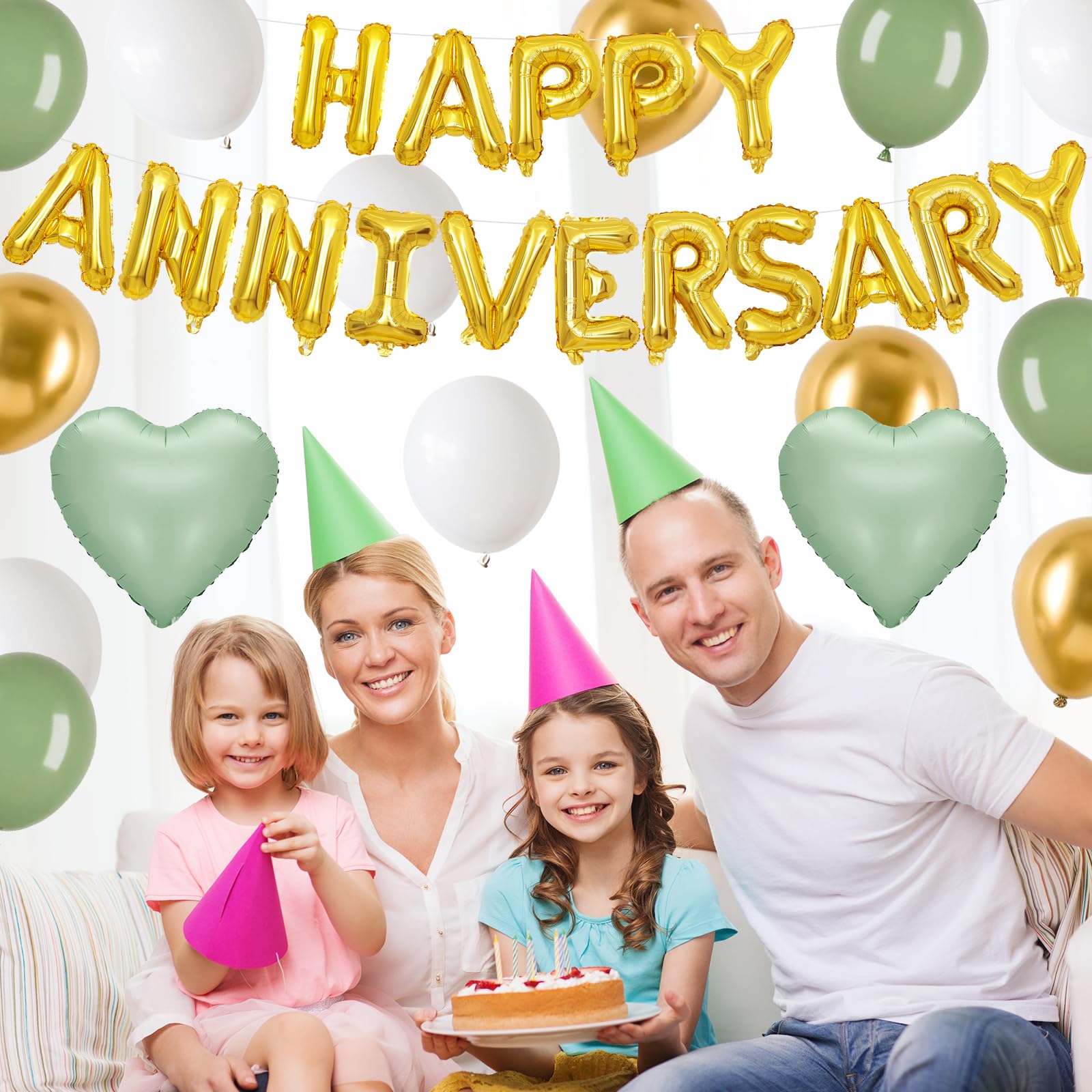 Anniversary Decorations Green Gold, Happy Anniversary Banner Balloons