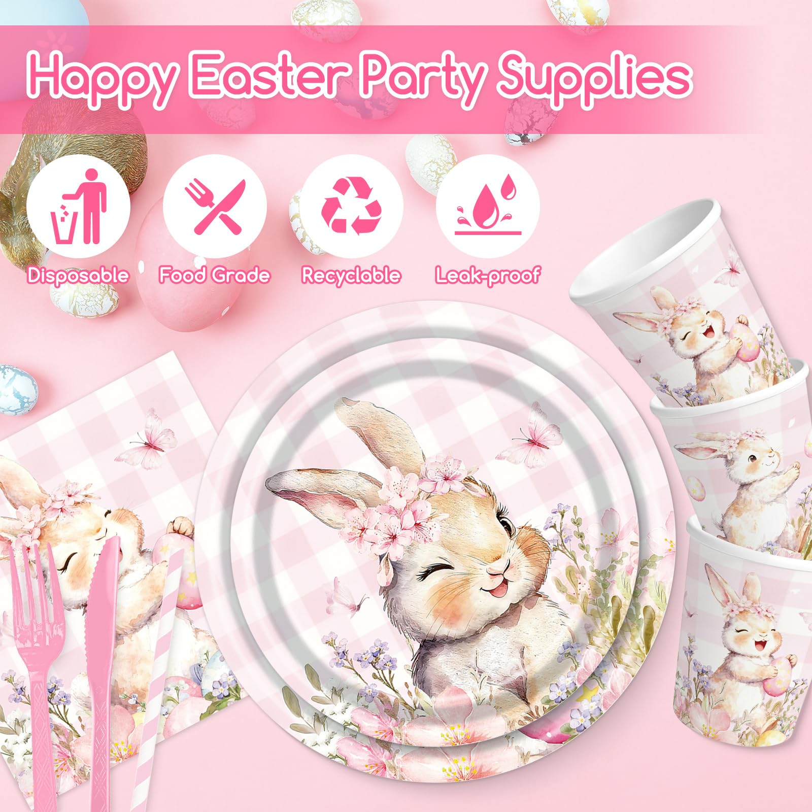 142 Pcs Happy Easter Plates and Napkins Easter Party Decorations