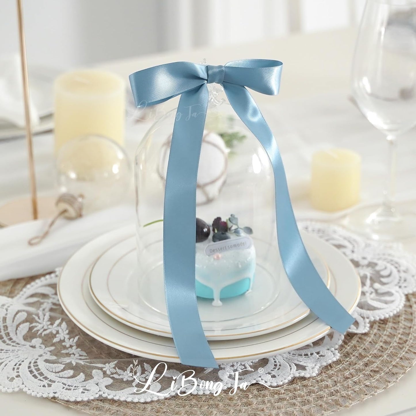 50 PCs Dusty Blue Bow Decor 5.5'' Satin Bows with Long Tail, Twist Tie Bows for Craft, Packaging Ribbon Bows, Premade Bows for Cake Decorating, Gift Bows for Treat, Wedding Favor, Party