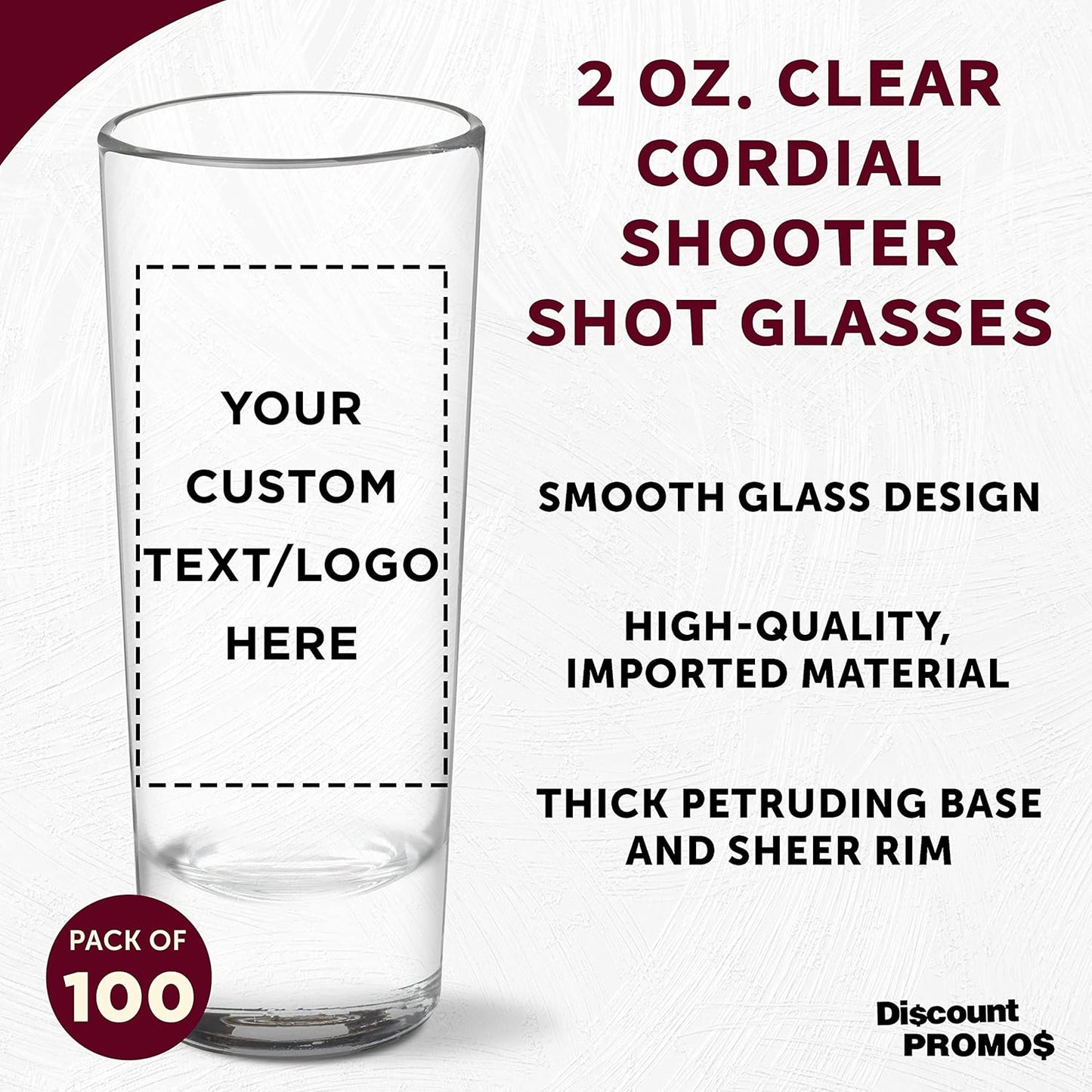 Custom Cordial Shooter Shot Glasses 2 oz. Set of 100, Personalized Bulk Pack - Great for Birthdays, Parties, Indoor & Outdoor Events - Clear