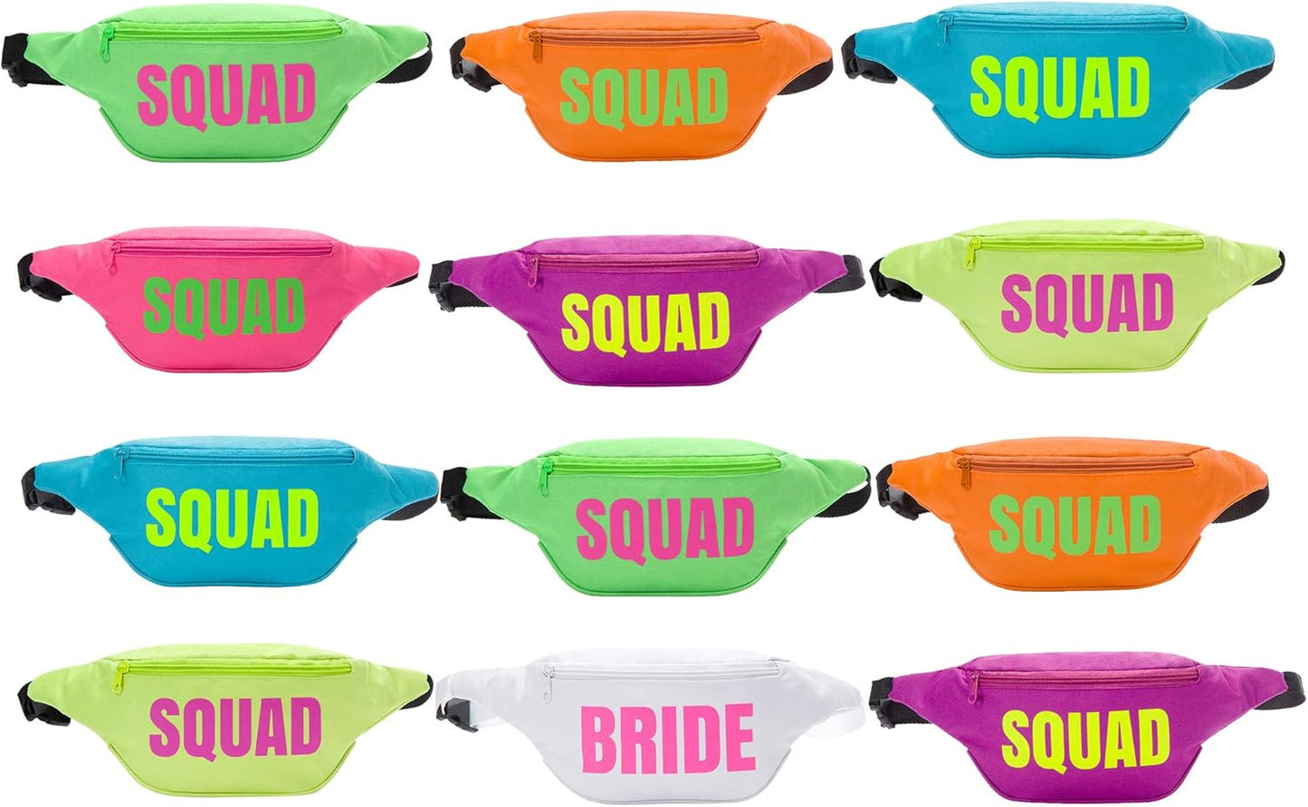Bachelorette 80s Fanny Pack Set | 12 Pack | 1 Bride Fanny Pack and 11 Squad Fanny Packs | Bachelorette Party Favors