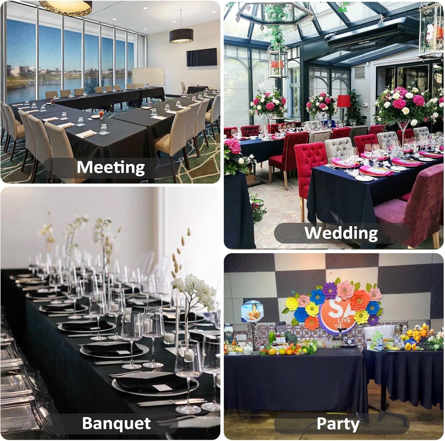 8 Pack Black Tablecloths 60 x 126 Inch Rectangular Table Cloths for Rectangle Tables 8ft, Wrinkle Resistant Black Table Cloth Washable Polyester Fabric for Buffet Wedding Party Banquet