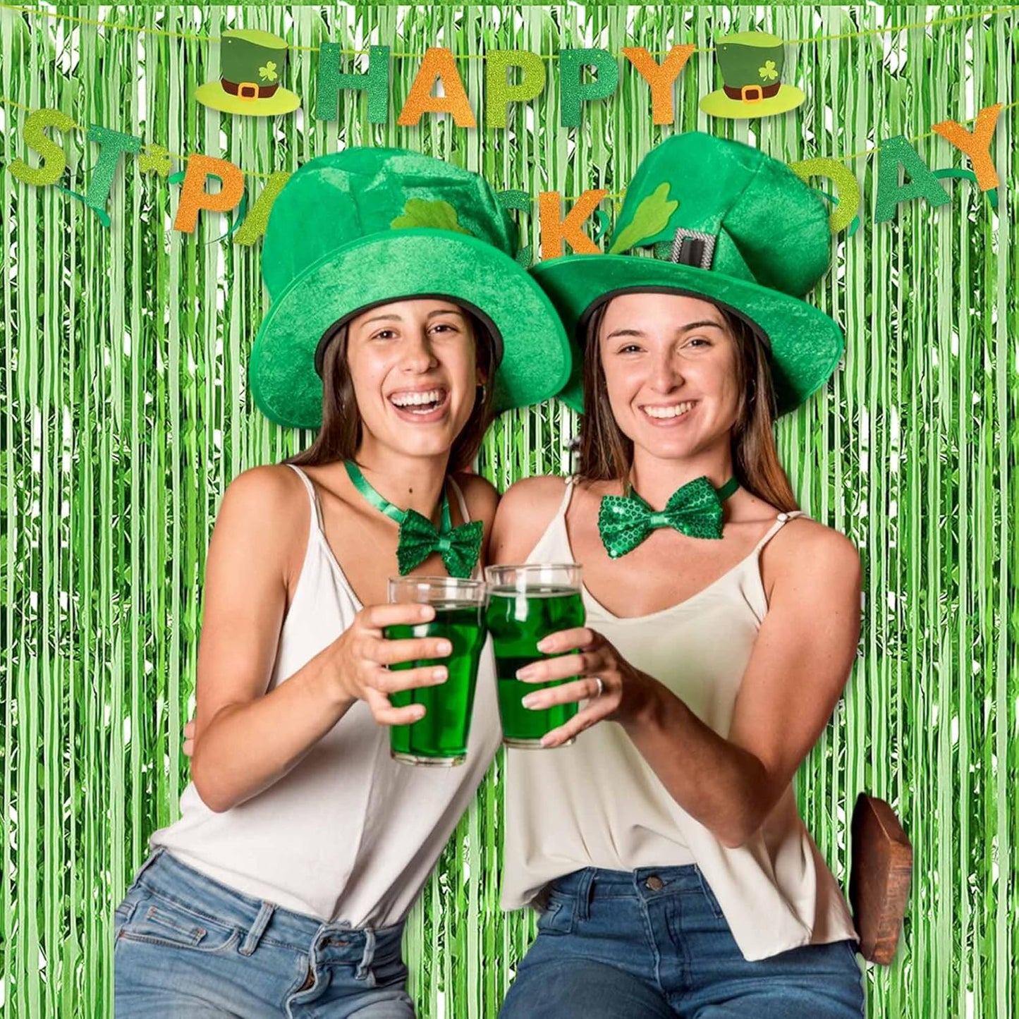 3 Pack Light Green Foil Fringe Curtains Backdrop, 3.28 x 9.8 Ft Metallic Streamers Tinsel Curtains Background for Photo Booth, Birthday, Halloween, Christmas, Thanksgiving, New Year Party Decorations