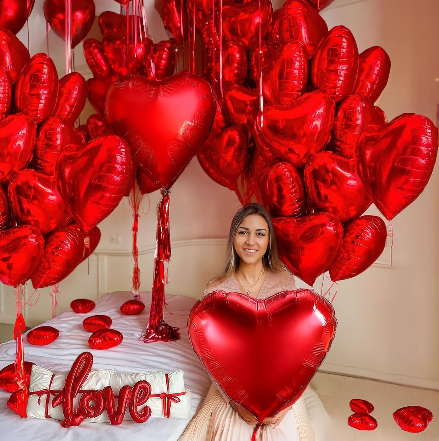 Valentines Day Balloons with Heart-Shape, love Foil Balloons for Romantic Special Night Decorations and WILL YOU BE MY GIRLFRIEND，Engagements, Proposals, and Valentine's Day XXOO gals