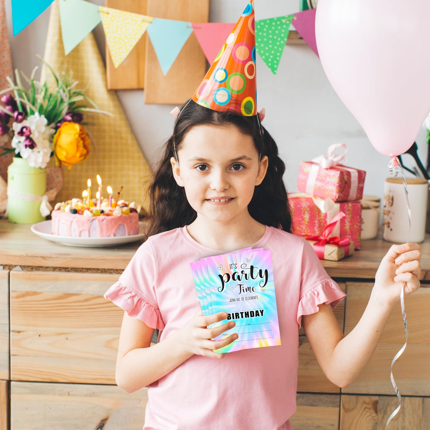 seclate Tie Dye Theme Birthday Invitations, 25 Double-Sided It's Party Time Invitation Cards with