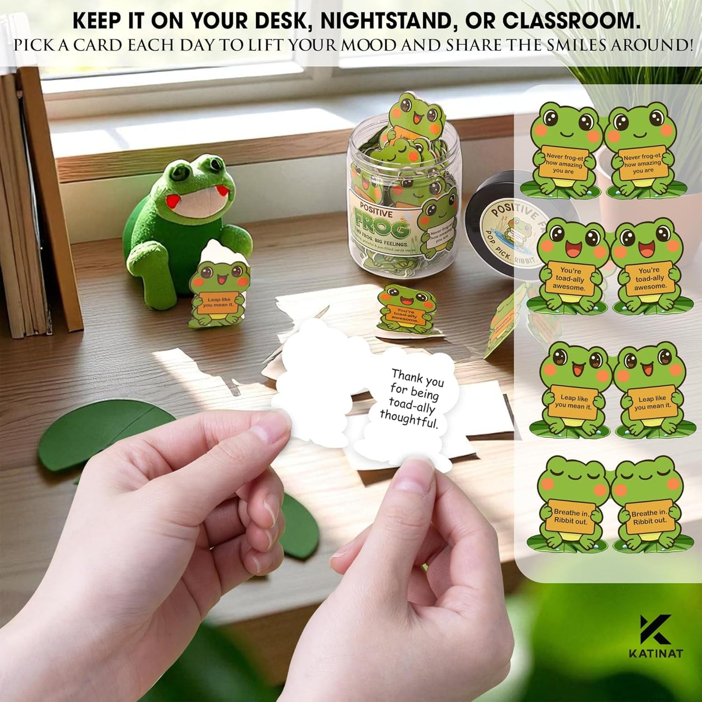 Positive Frog Jar – Thank You Gifts for Women, Men, Coworkers – Emotional Support Jar with 60 Notes – Appreciation Gifts for Coworkers, Teacher, Nurse, Retirement Gift for Men, Women, Frog Gift