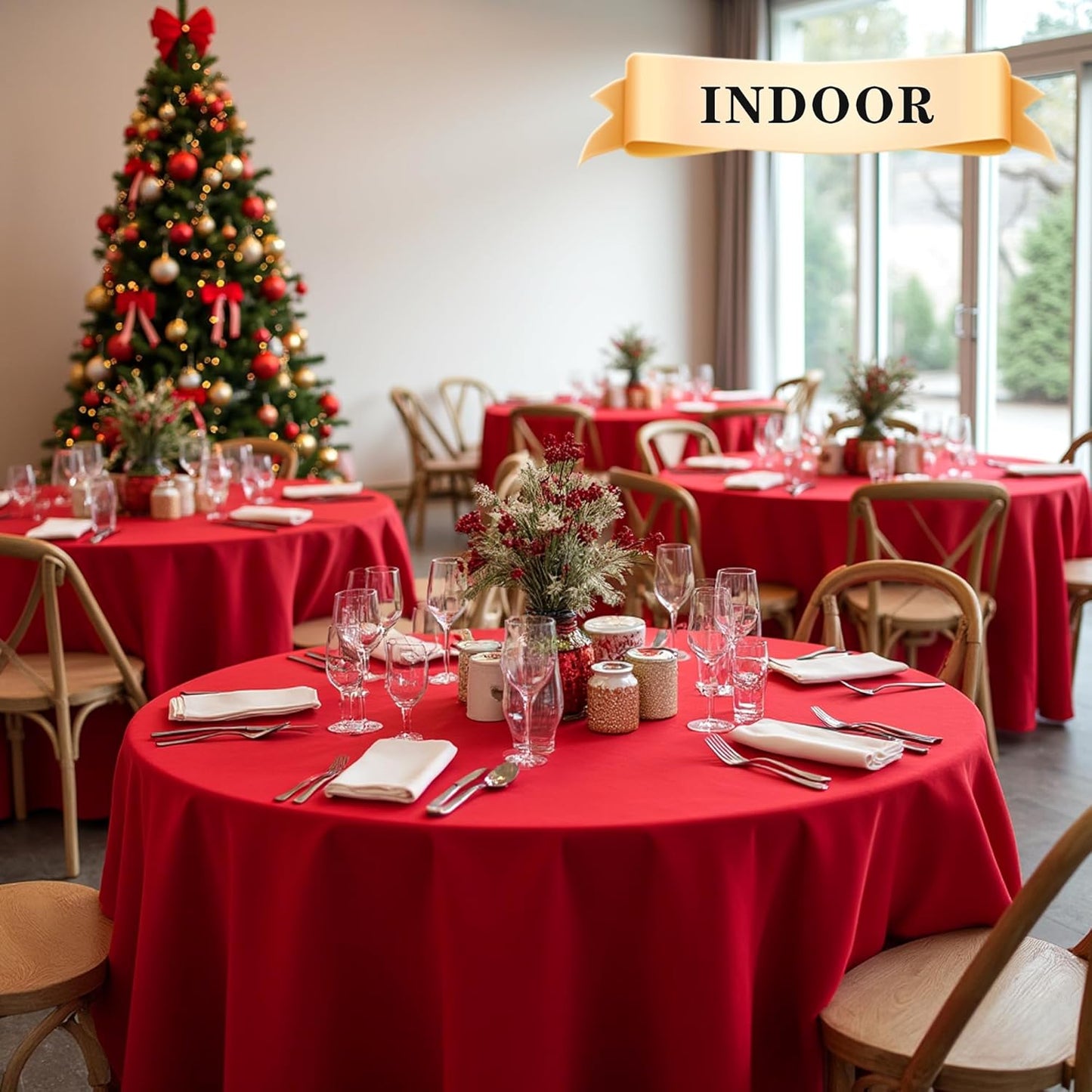 sancua 6 Pack Christmas Red Round Tablecloth 90 Inch, Stain and Wrinkle Resistant Table Cloth - Washable Polyester Decorative Fabric Table Cover for Dining Tables, Buffet Parties and Camping