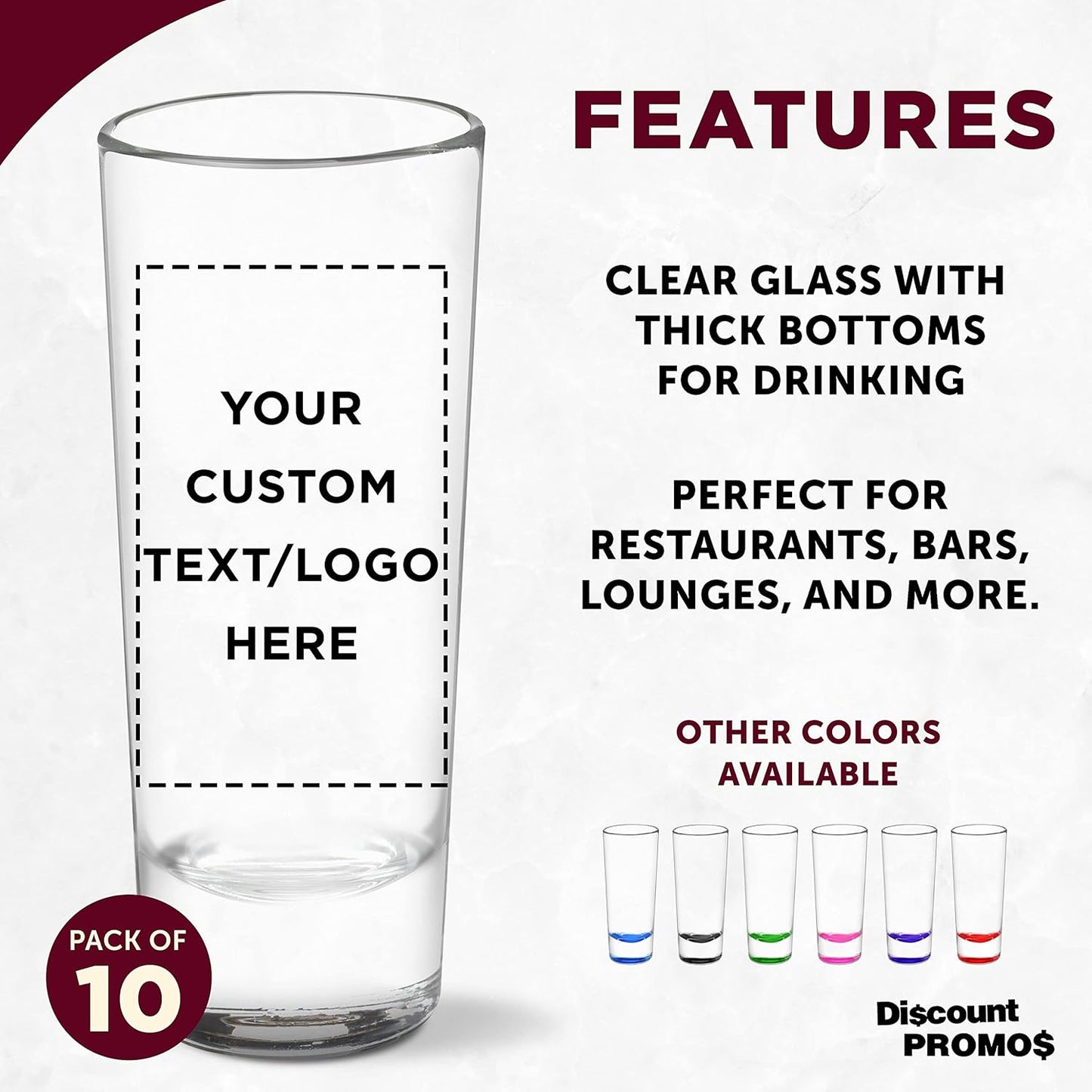 Custom Cordial Shooter Shot Glasses 2 oz. Set of 10, Personalized Bulk Pack - Great for Birthdays, Parties, Indoor & Outdoor Events - Clear