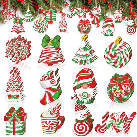 Suzile 36 Pcs Christmas Wooden Ornaments Peppermint Ornaments for Tree Vintage Christmas Decor Red and Green Candy Cane Tree Decorations Xmas Hanging Wood Cutouts Decor for Home Winter Party Wreaths