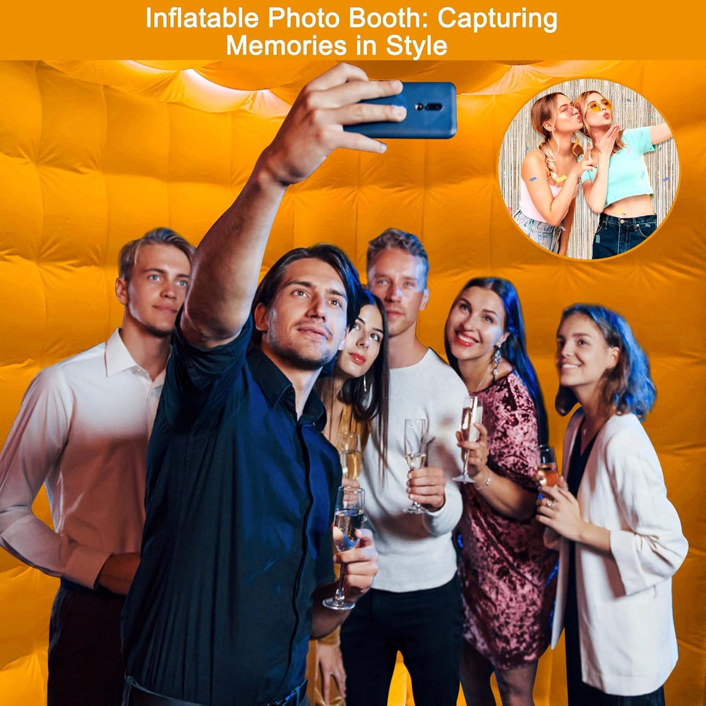 CZGBRO Inflatable Photo Booth, Portable Photo Booth Enclosure Tent for Weddings Parties Events Birthday Shows Bars, 8 Pieces of Inflatable Props(White, 10'x10'x9', 2 Doors)